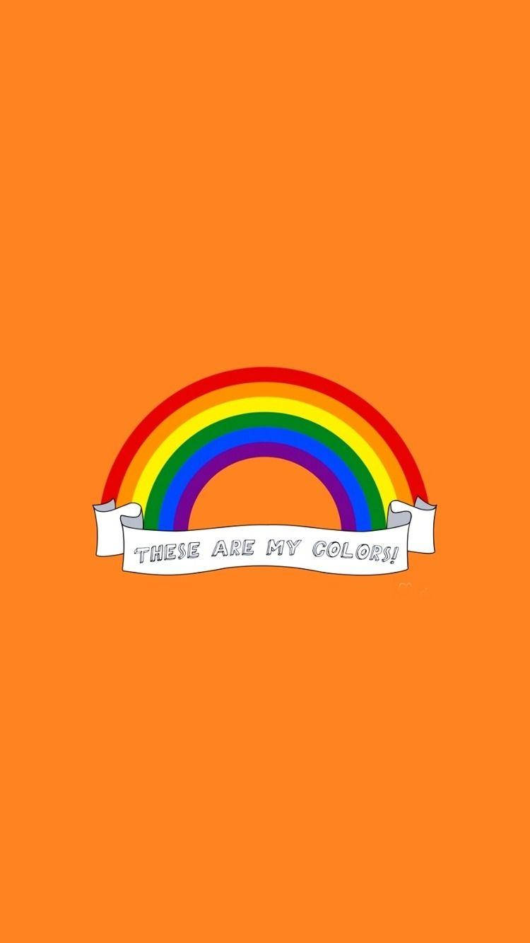 rainbow, orange background, white banner, HD Phone Wallpaper