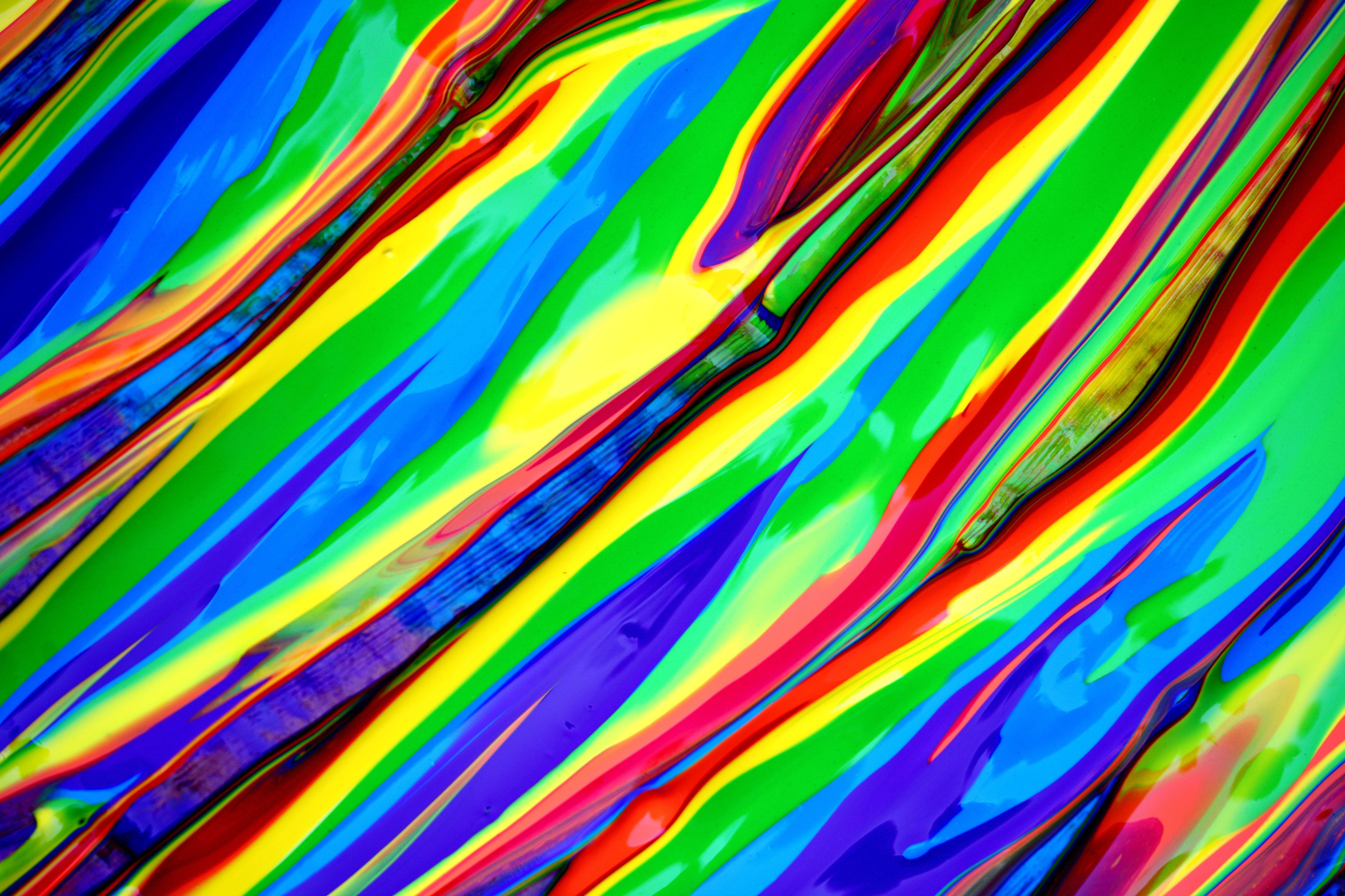 rainbow colors, glossy liquid streaks, diagonally, 5K Desktop Wallpaper