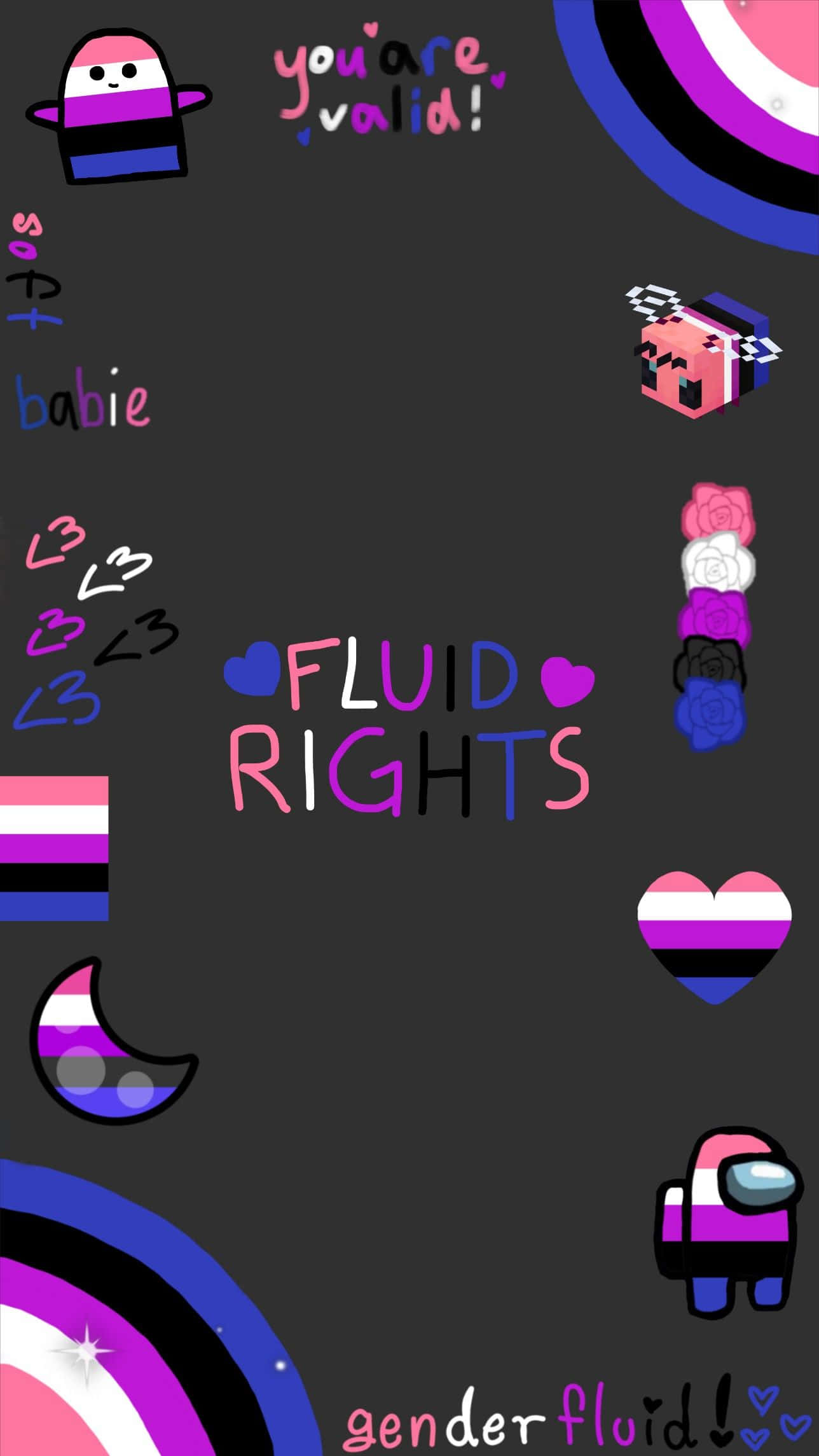 gender fluid, colorful genderfluid symbols, pixel characters, Full HD Phone Wallpaper