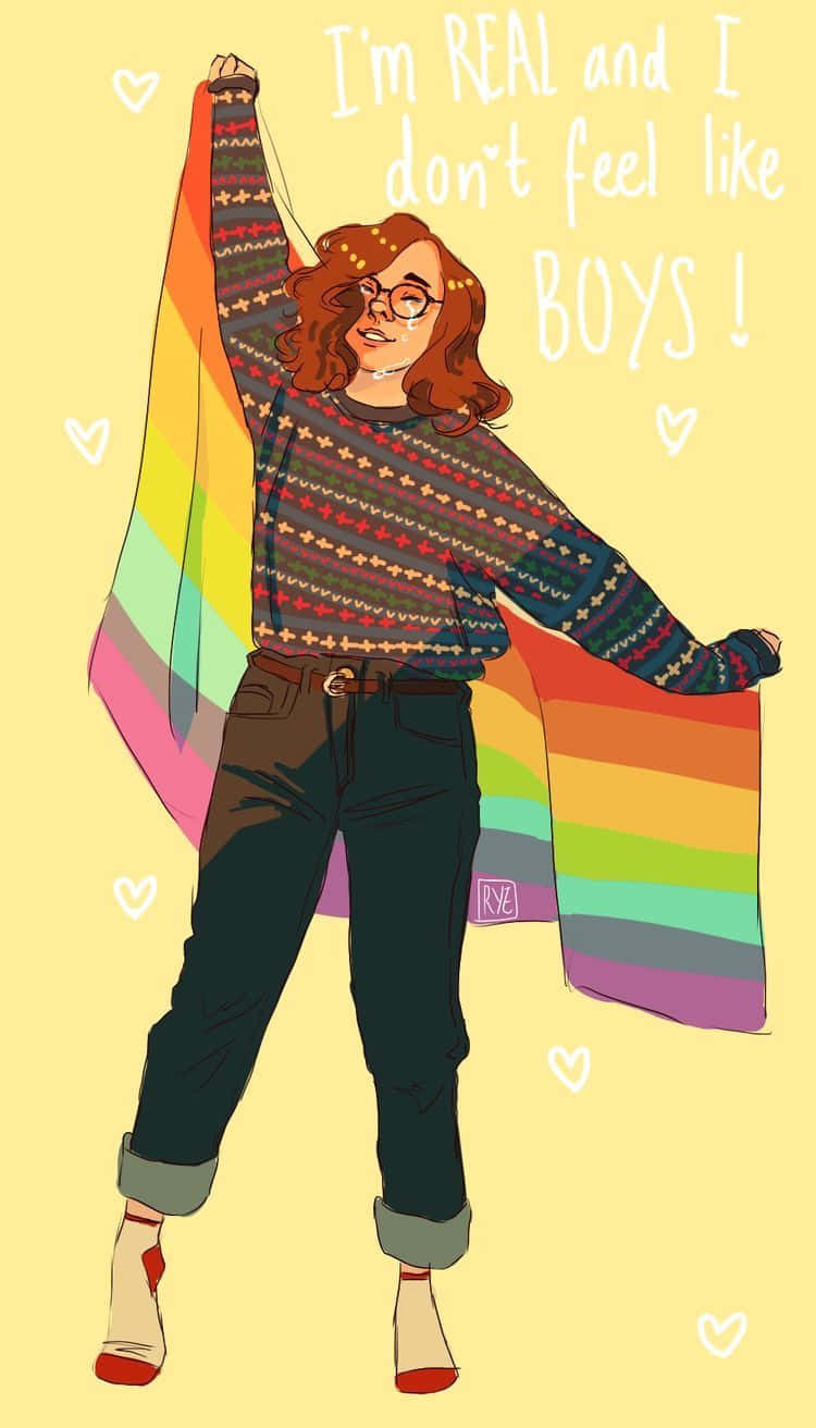 Lgbt Anime, rainbow flag, curly hair, HD Phone Wallpaper