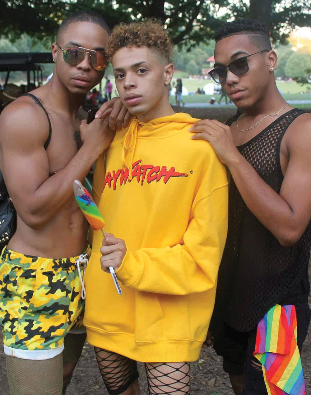gay boy group, bright yellow hoodie, rainbow lollipop, SD Phone Wallpaper
