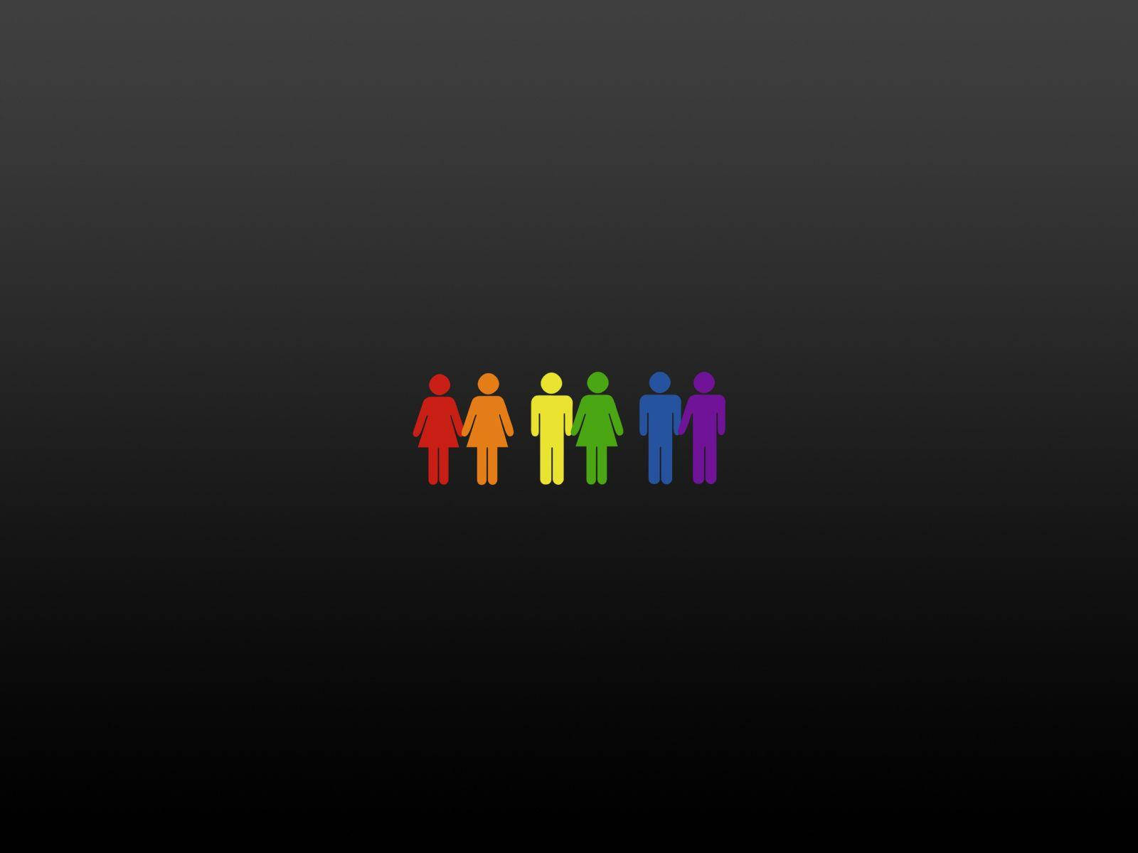 rainbow order, dark gradient background, six colorful stick figures, HD Desktop Wallpaper