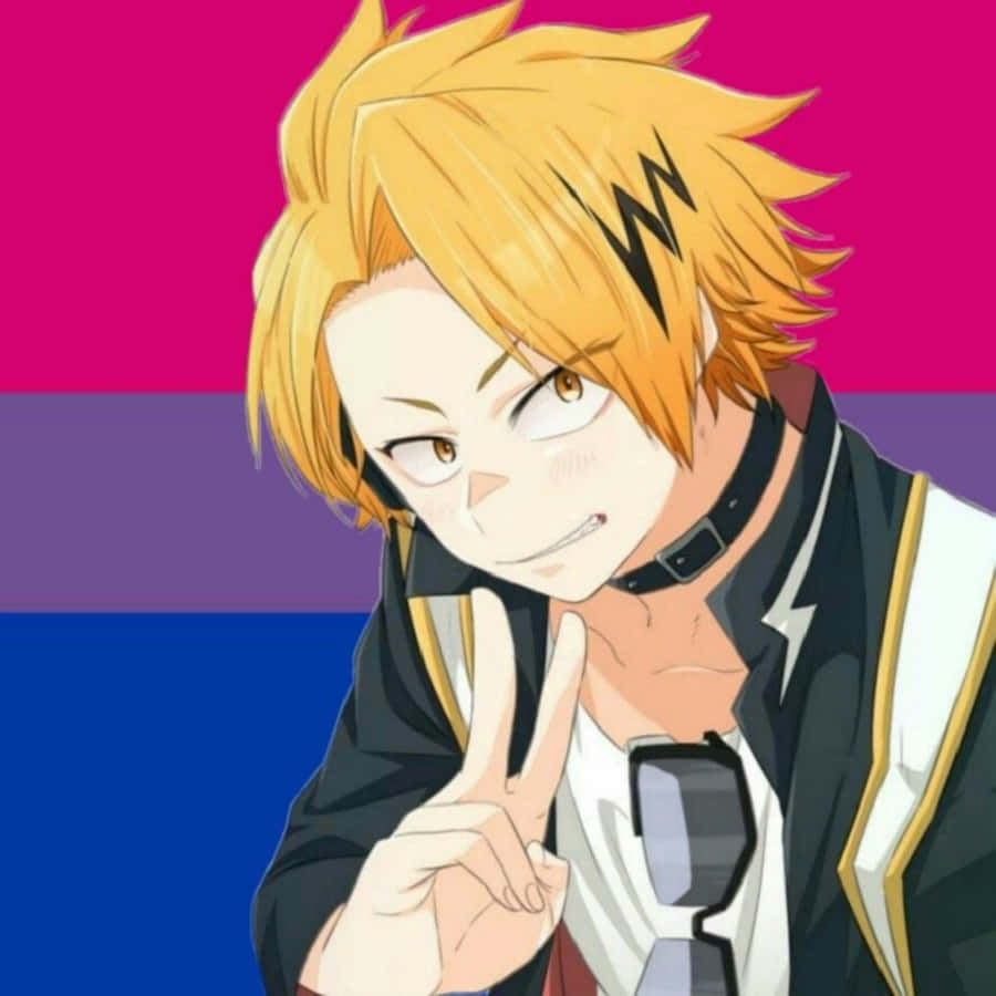 spiky blonde anime boy, smirk, peace sign, SD Desktop Wallpaper