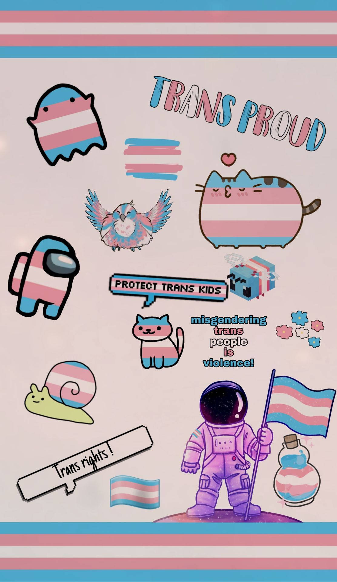 trans flag colors, LGBT Trans Proud Art, cute cartoon characters, Full HD Phone Wallpaper