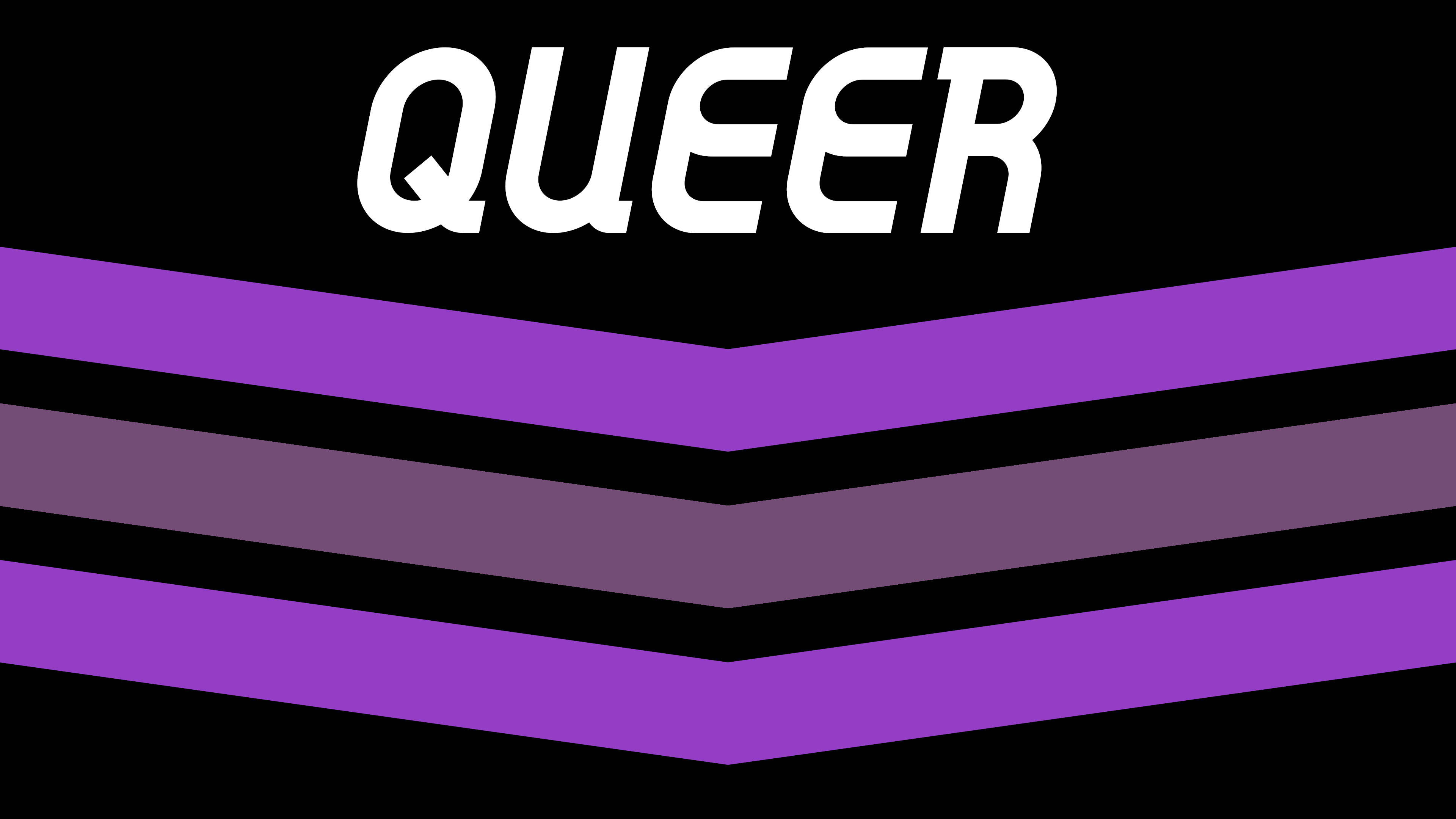 QUEER, black background, purple and black chevrons, 4K Desktop Wallpaper