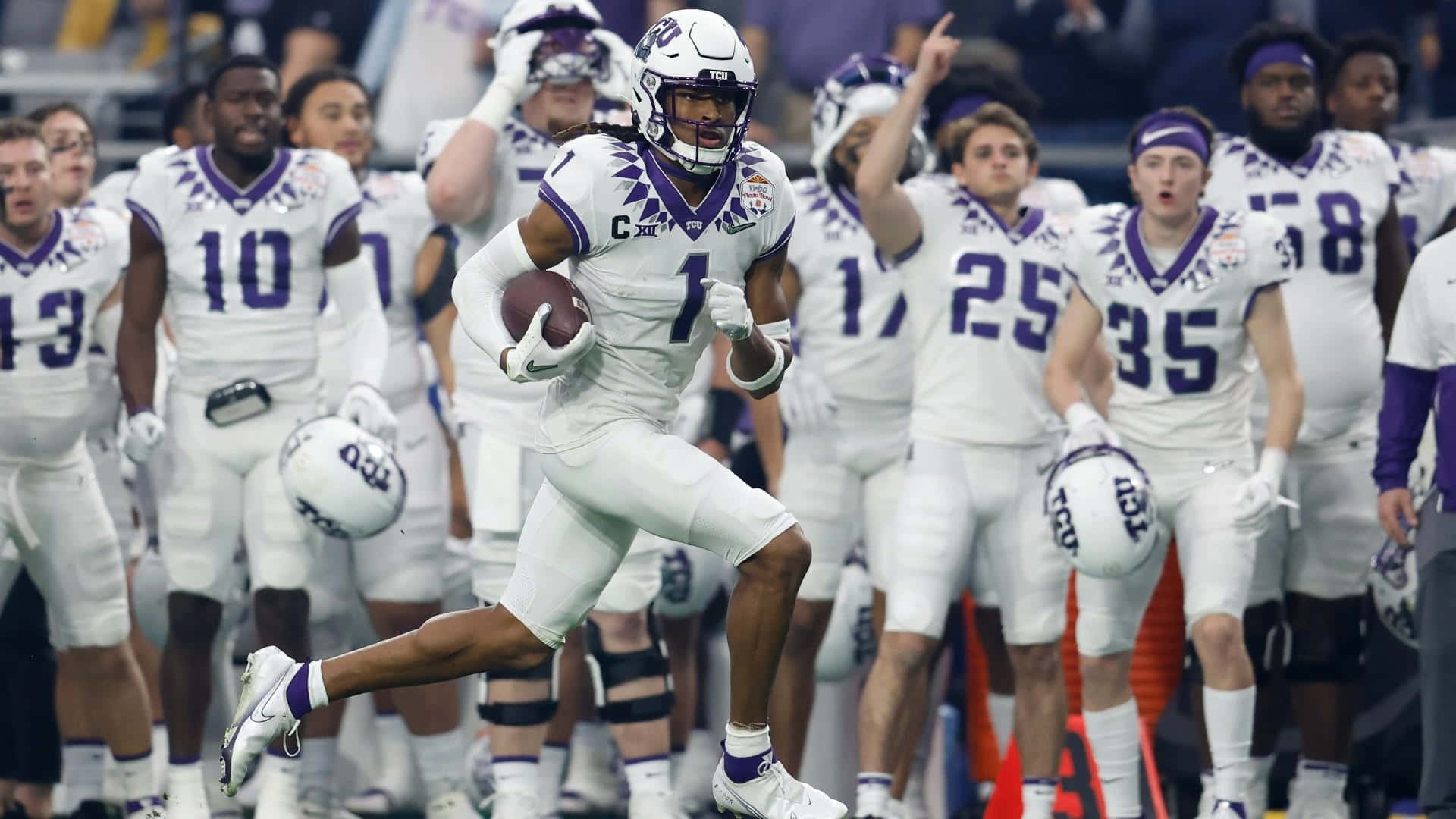 Quentin Johnston, T C U, white and purple uniform, Full HD Desktop Wallpaper