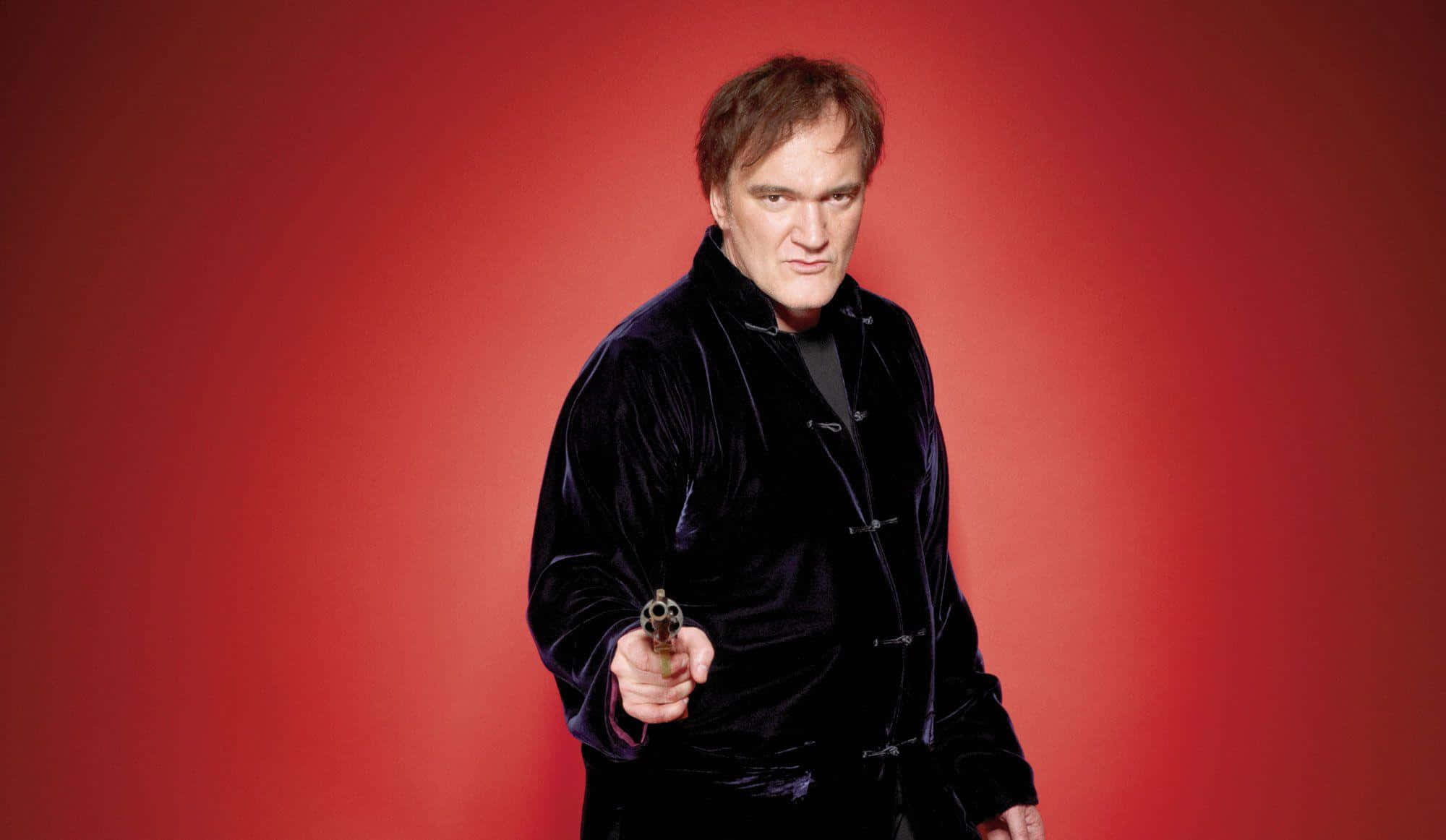 Quentin Tarantino, red gradient background, black velvet jacket, Full HD Desktop Wallpaper