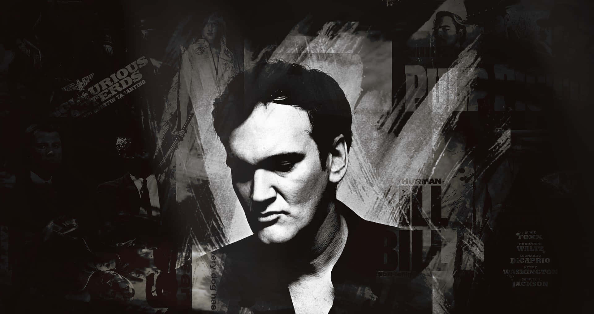 Quentin Tarantino, black and white, portrait, Full HD Desktop Wallpaper