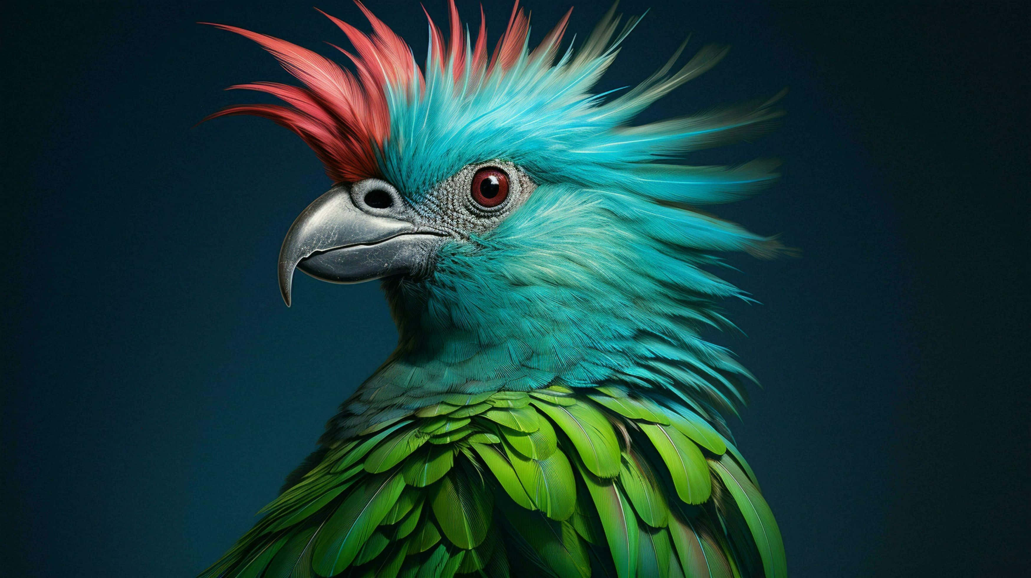Quetzal, red crest, turquoise feathers, 2K Desktop Wallpaper