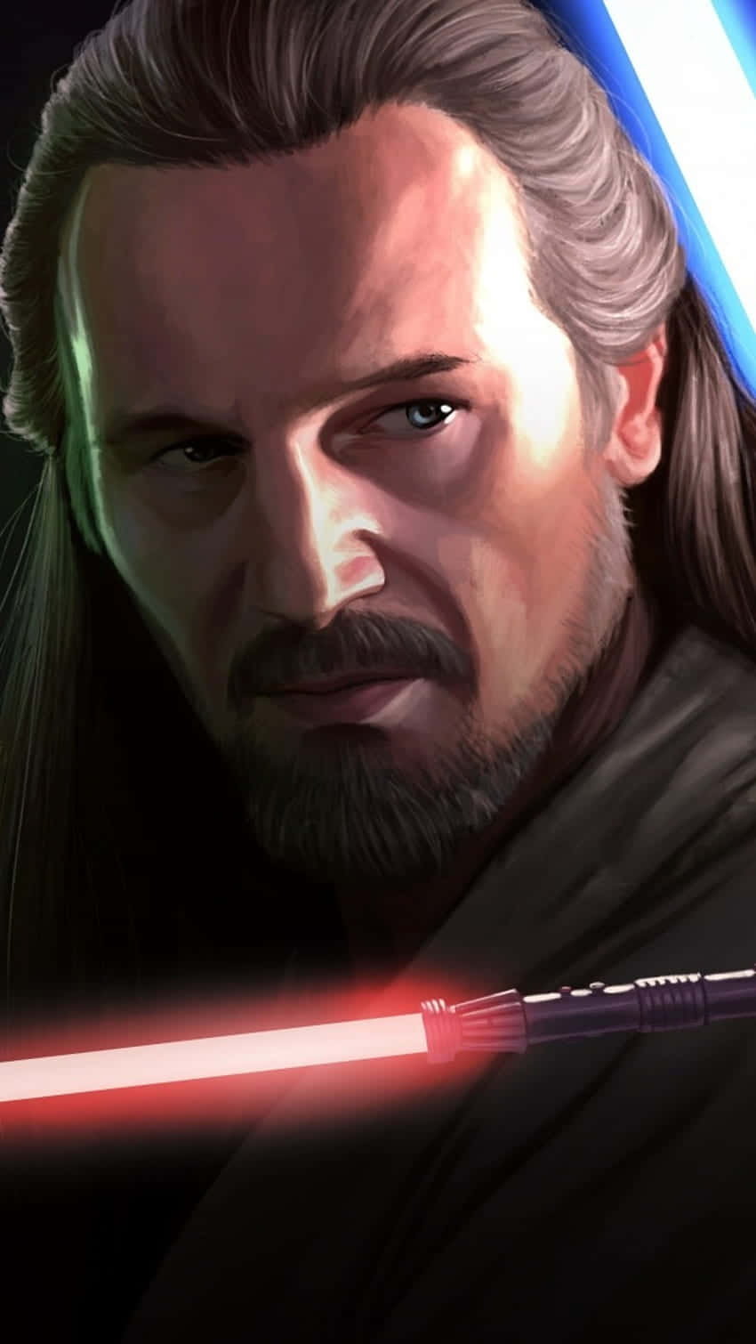 Qui-Gon Jinn, red lightsaber, gray hair, HD Phone Wallpaper