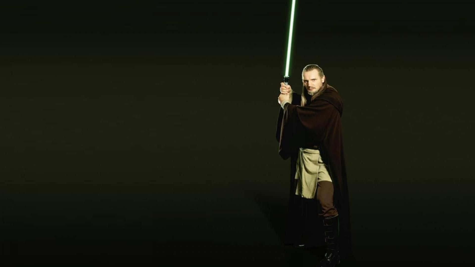 Qui-Gon Jinn, green lightsaber, Jedi warrior, Full HD Desktop Wallpaper