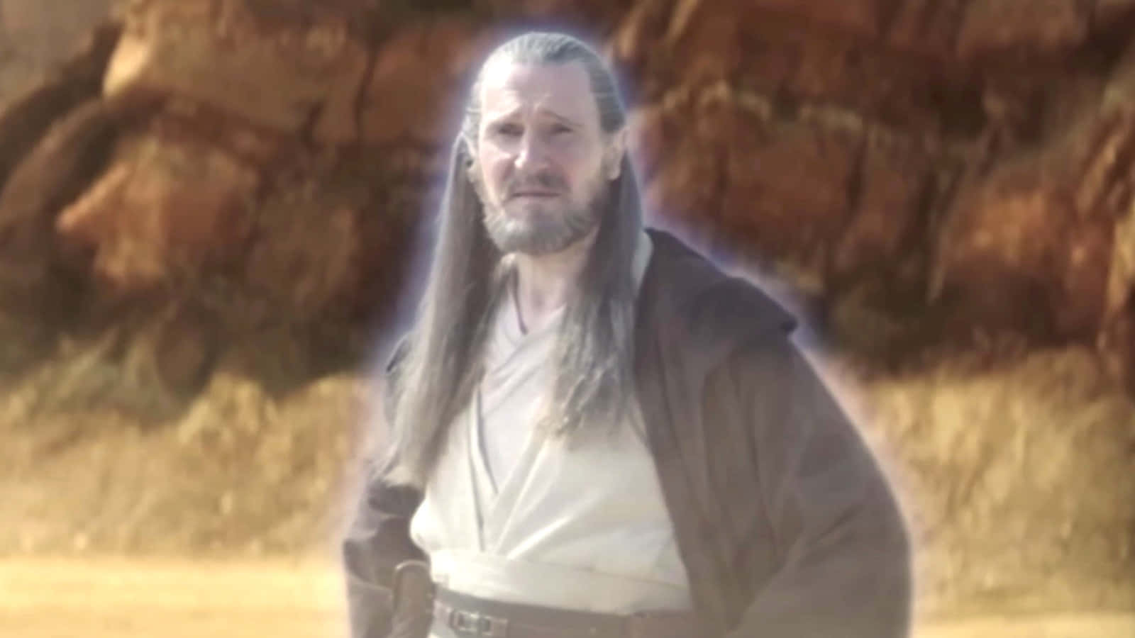 Qui-Gon Jinn, desert canyon, long grey hair, HD Desktop Wallpaper