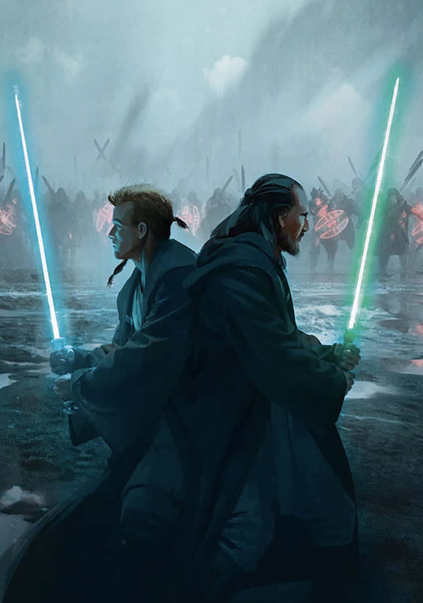 Qui-Gon Jinn, blue lightsaber, green lightsaber, SD Phone Wallpaper