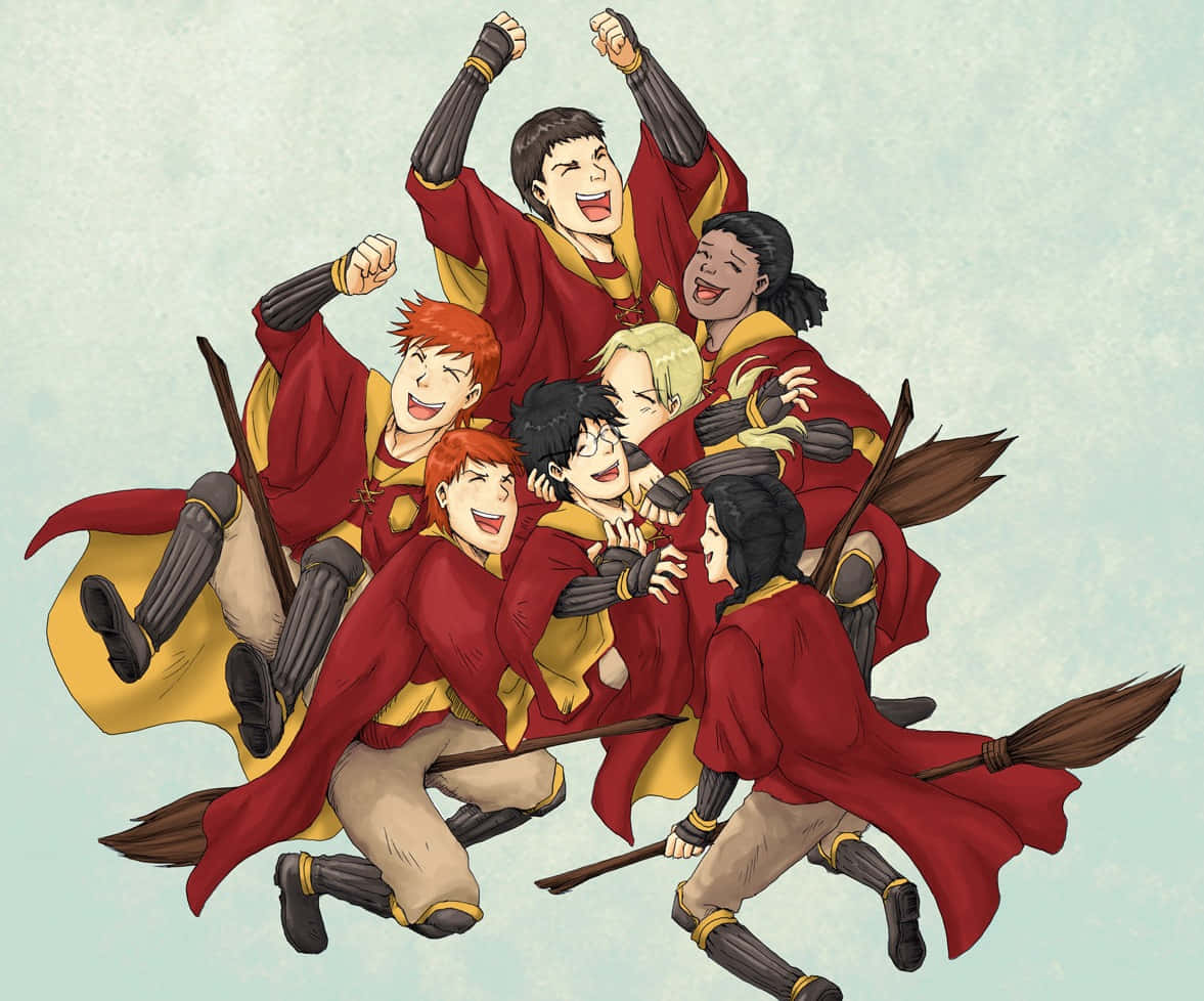 Quidditch, red and gold uniforms, broomstick, SD Desktop Wallpaper