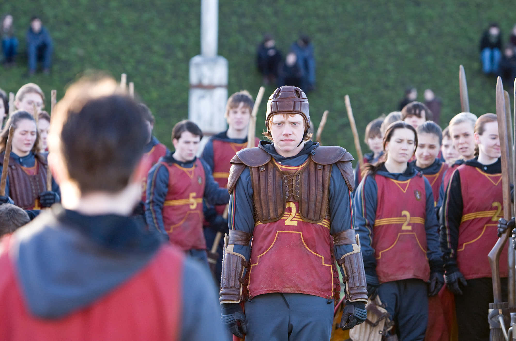 Quidditch 1996, red uniform, green mountains, Full HD Desktop Wallpaper