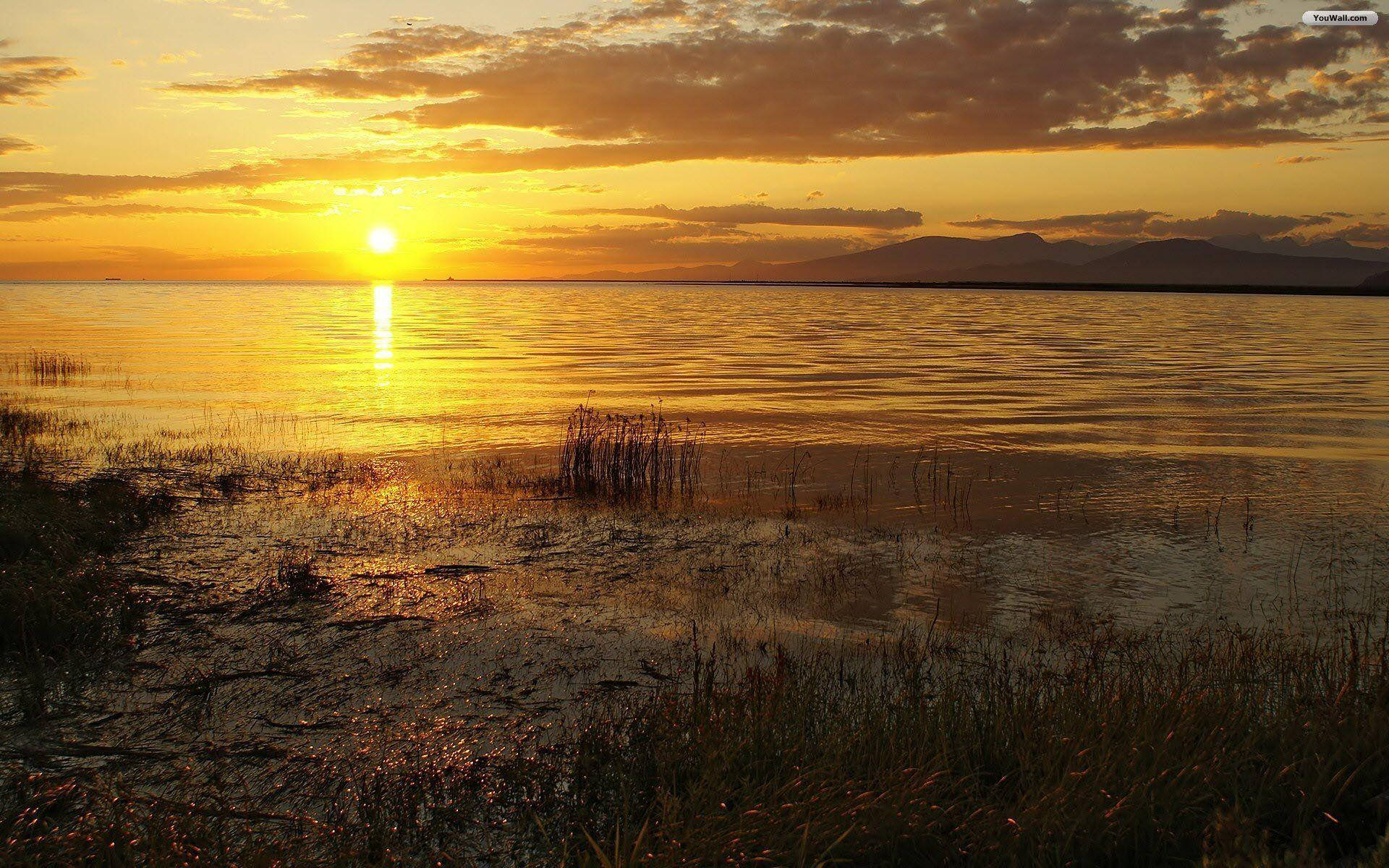 Quiet, lake, sundown, Full HD Desktop Wallpaper