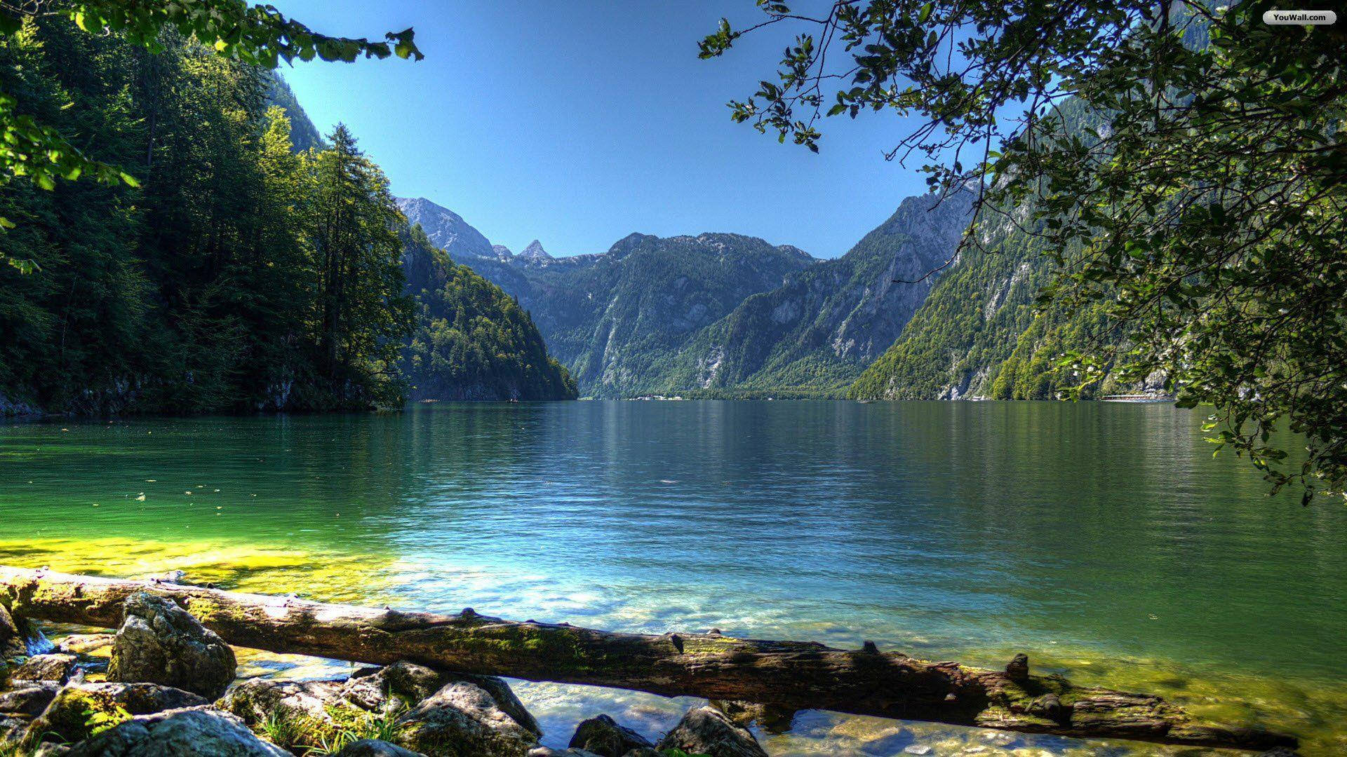 quiet, green mountain lake, alpine lake, Full HD Desktop Wallpaper