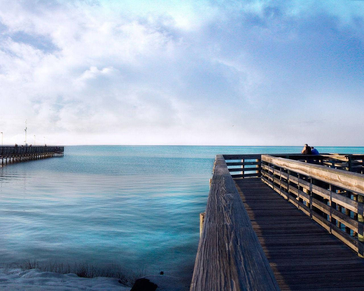 bridge, wooden pier, calm turquoise waters, HD Desktop Wallpaper