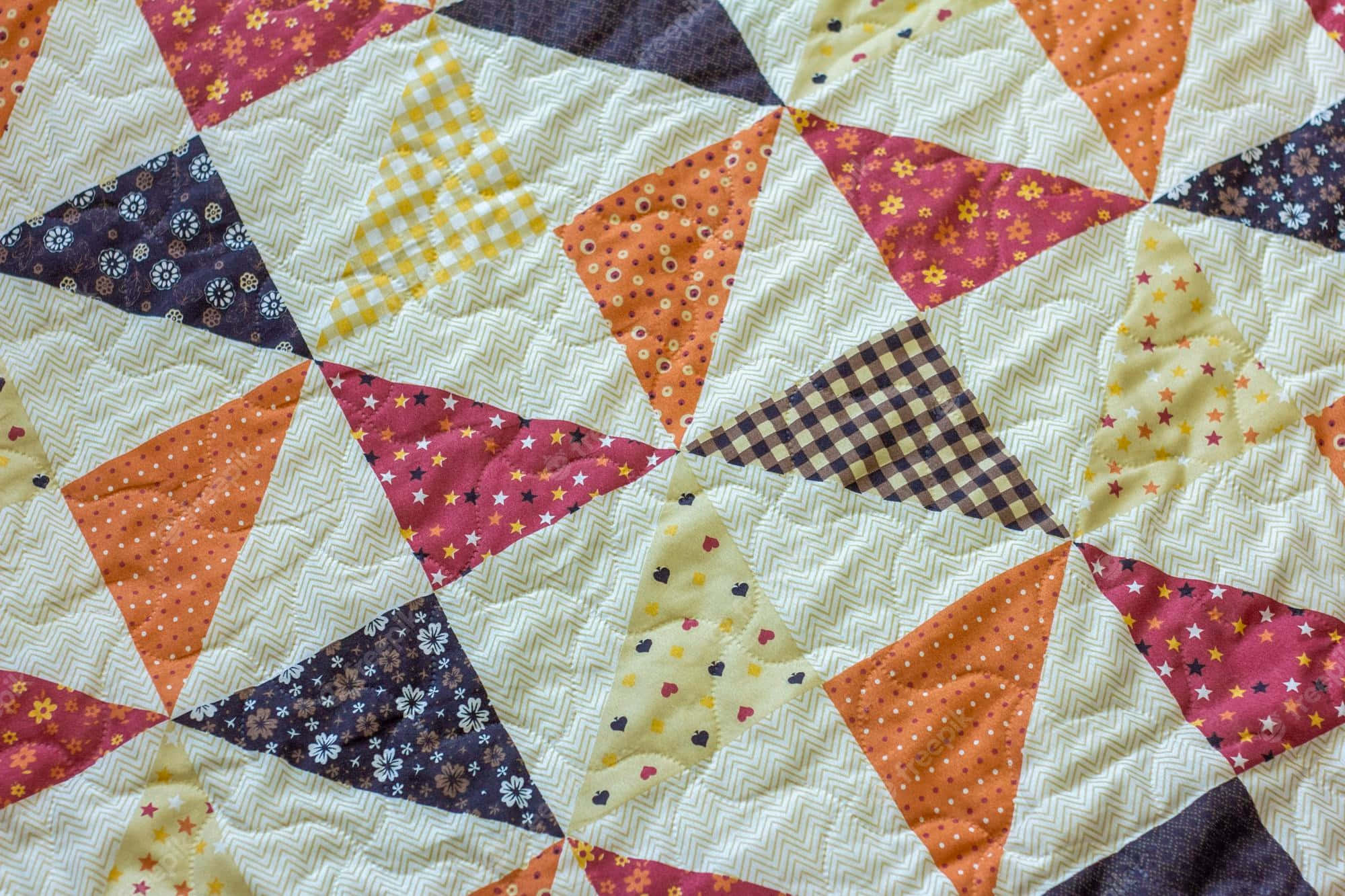 patchwork quilt, triangular fabric pieces, stars, Full HD Desktop Wallpaper