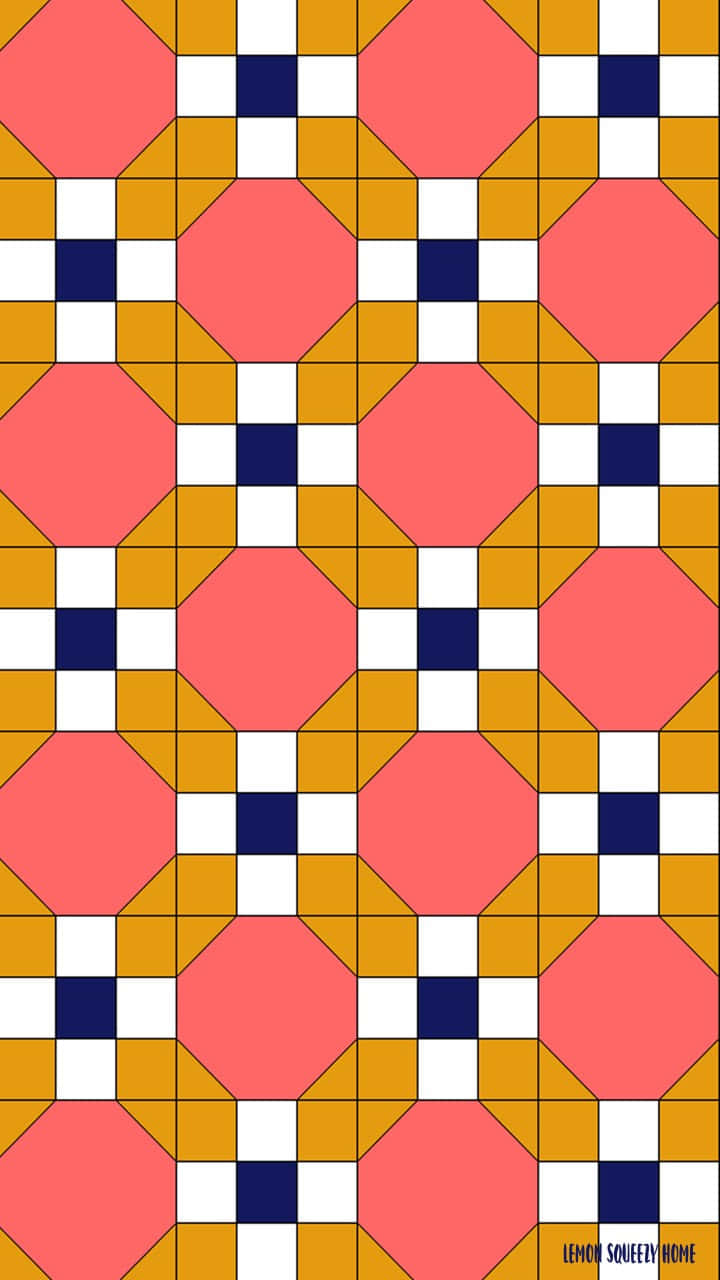 pink octagons, mustard squares, navy blue accents, HD Phone Wallpaper
