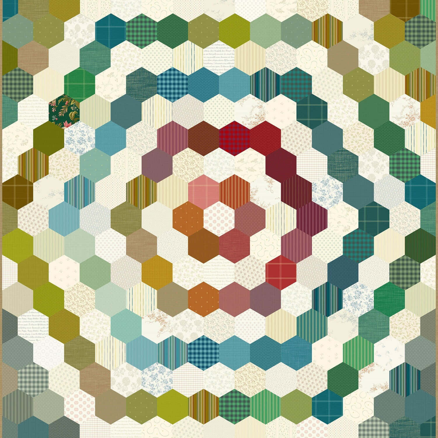hexagons, quilt, earthy greens, HD Desktop Wallpaper