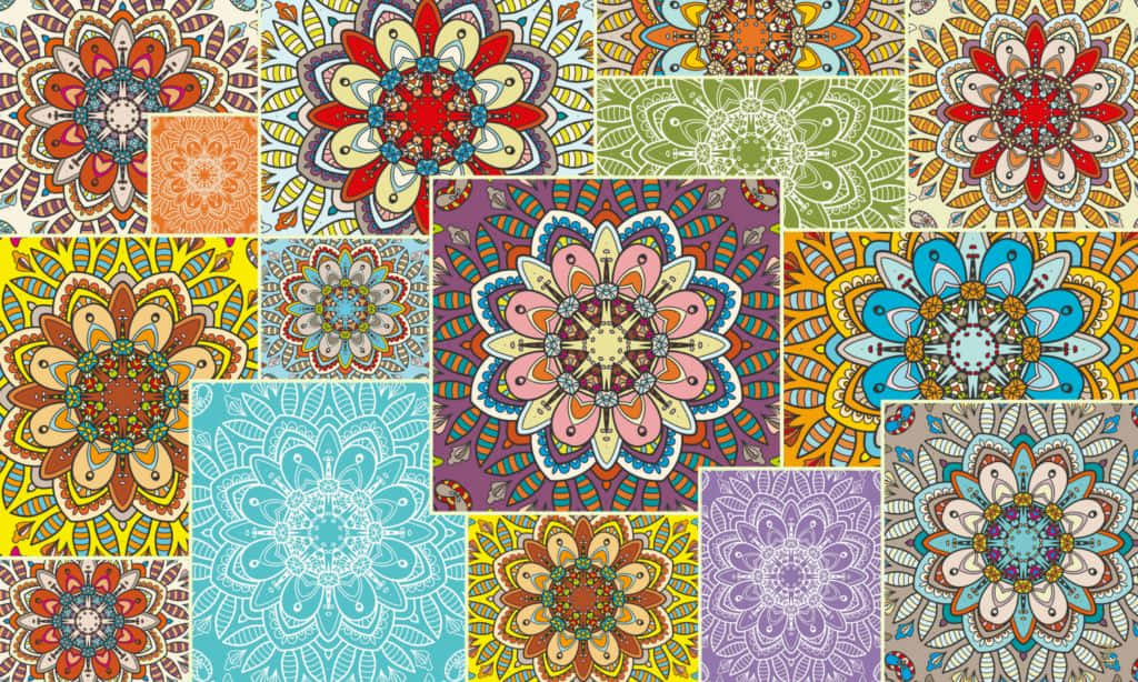 quilt, cheerful blue hues, mandala patterns, SD Desktop Wallpaper