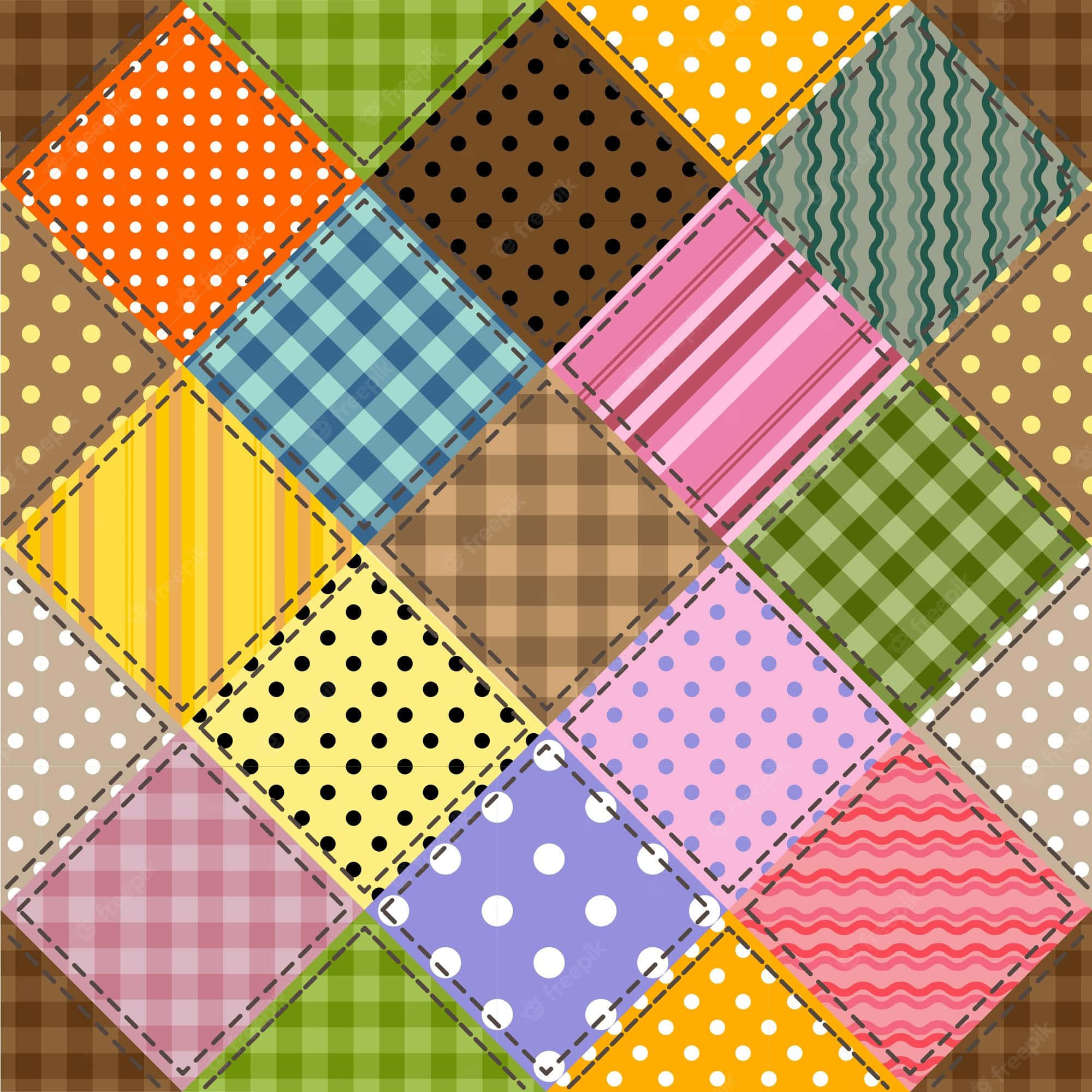 Quilt, patchwork quilt, diamond-shaped fabric pieces, Full HD Desktop Wallpaper