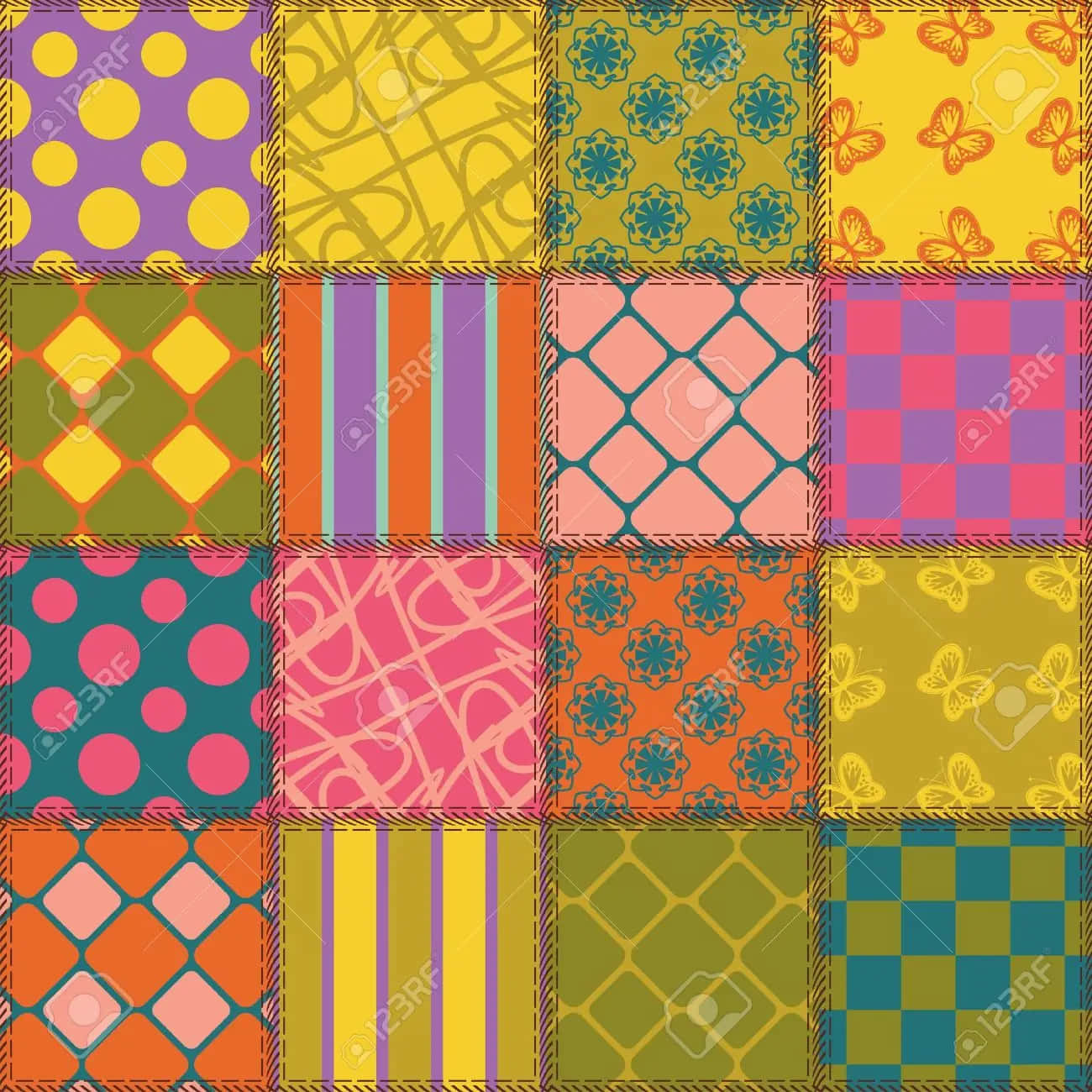 patchwork pattern, colorful squares, triangles, HD Desktop Wallpaper
