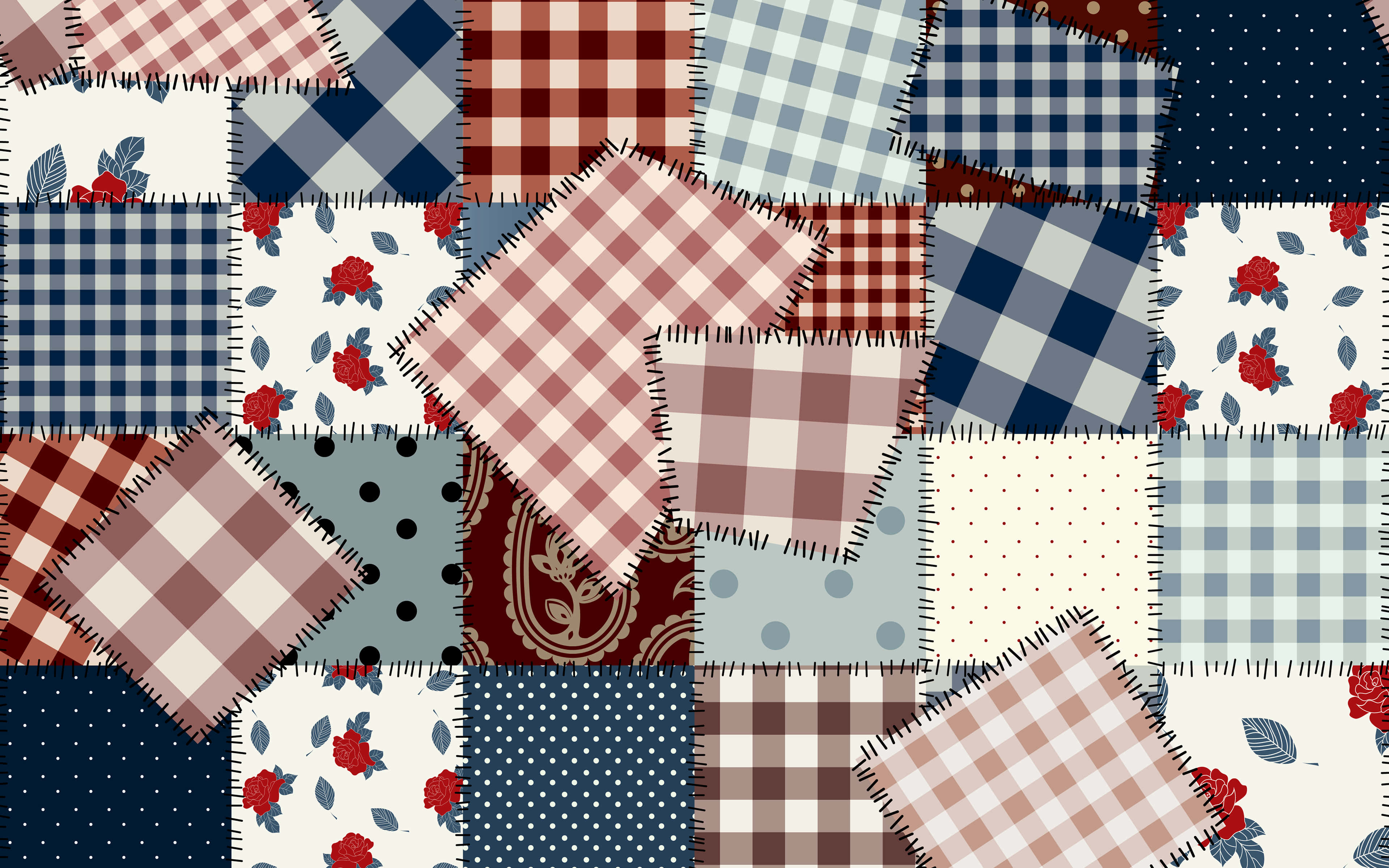 quilt, patchwork quilt, vintage fabric squares, 4K Desktop Wallpaper