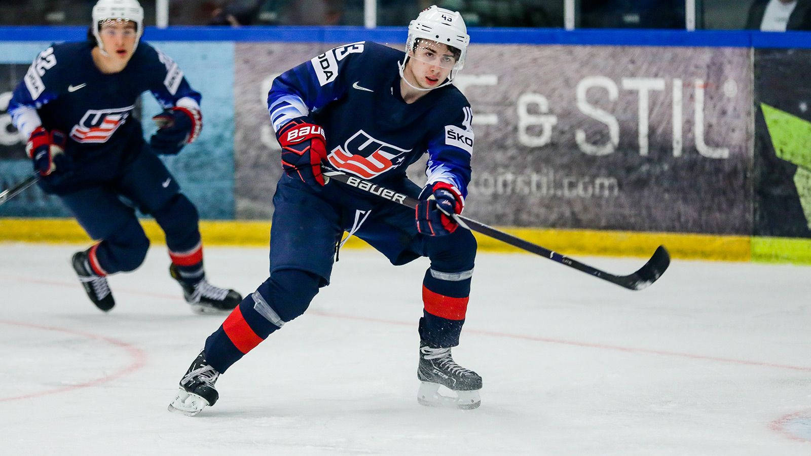 Quinn Hughes, navy blue gear, ice, HD Desktop Wallpaper