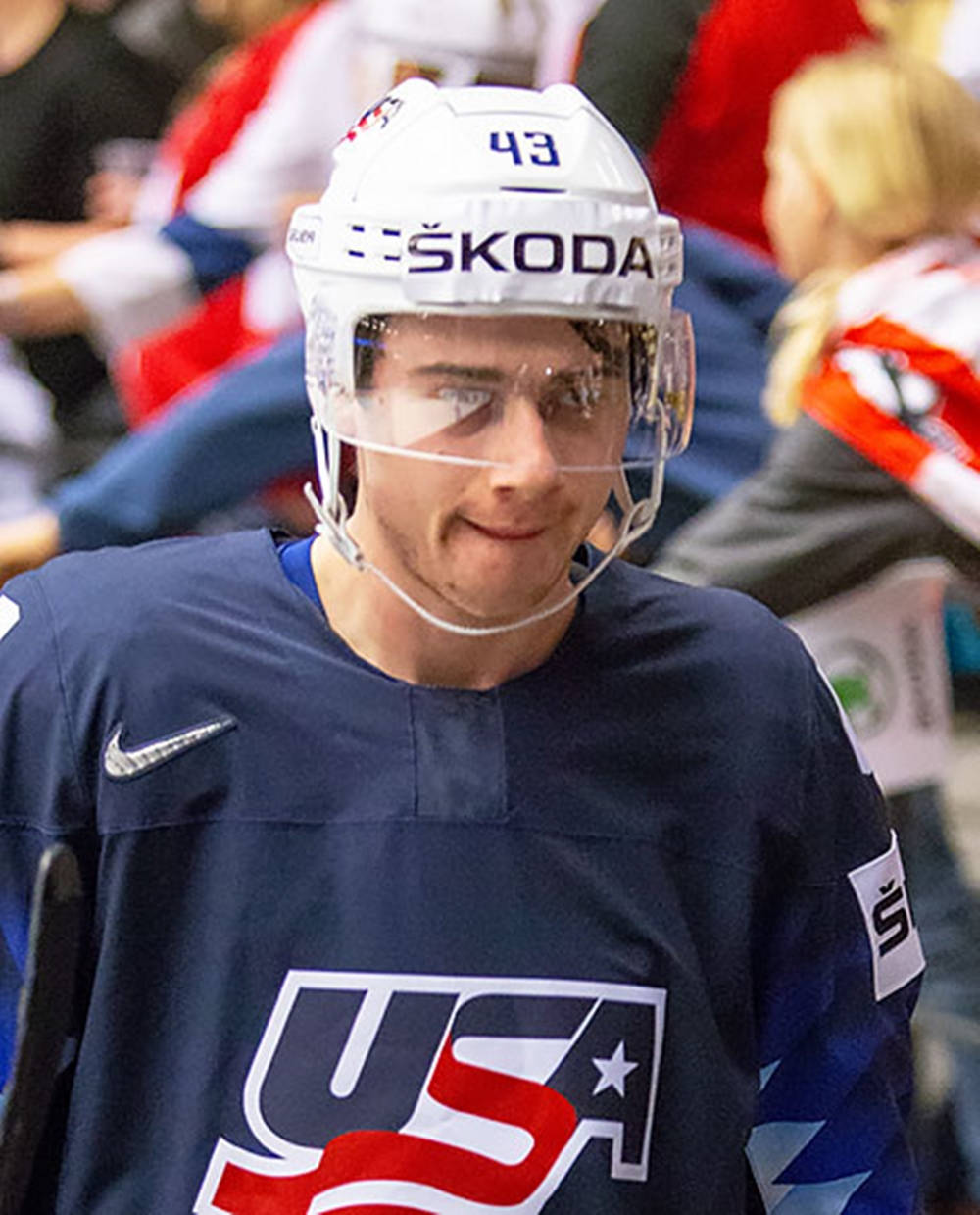 Quinn Hughes, white helmet, number 43, SD Phone Wallpaper