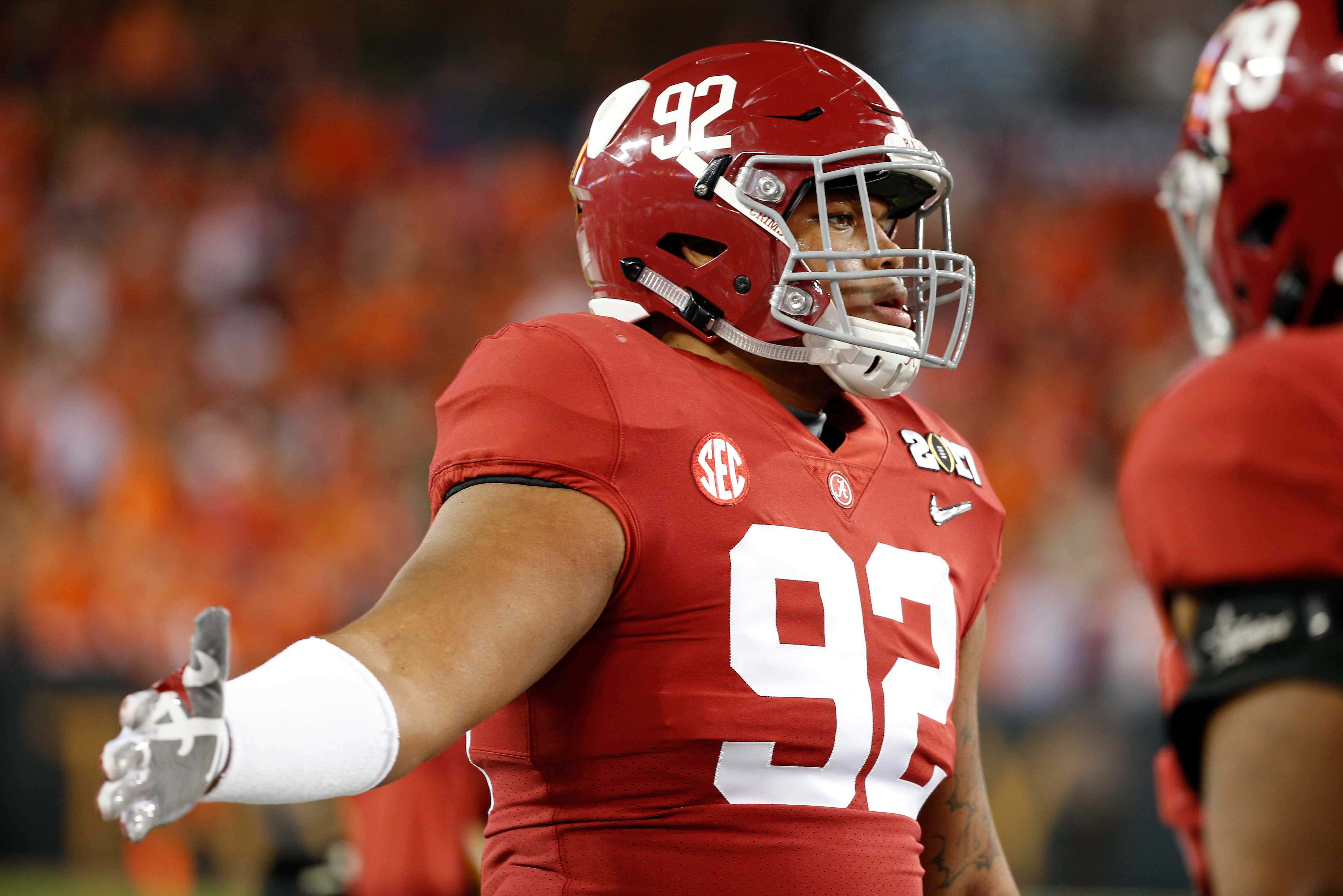 Quinnen Williams, red Alabama jersey, number 92, 4K Desktop Wallpaper