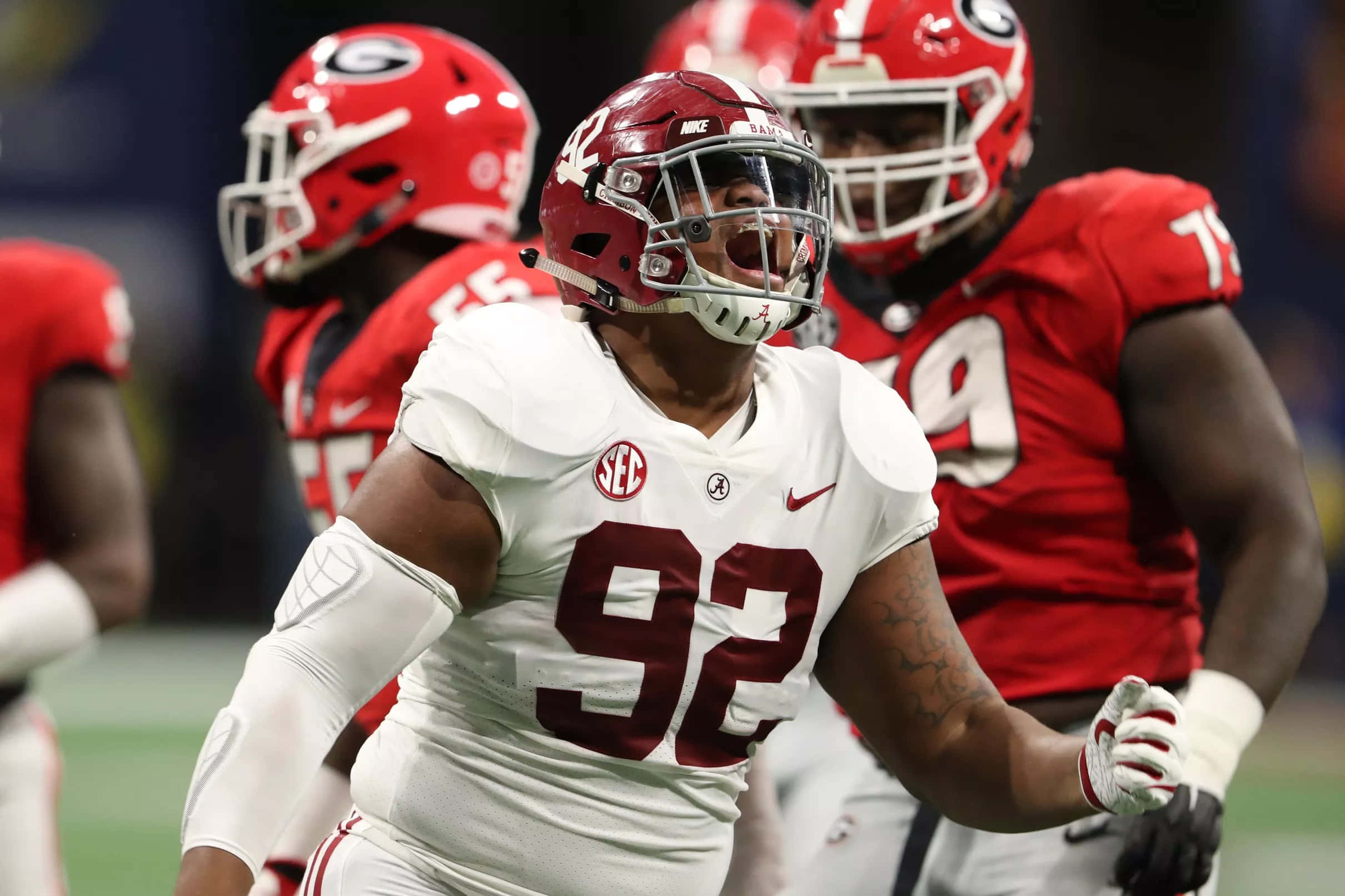 Quinnen Williams, white jersey, number 92, Full HD Desktop Wallpaper