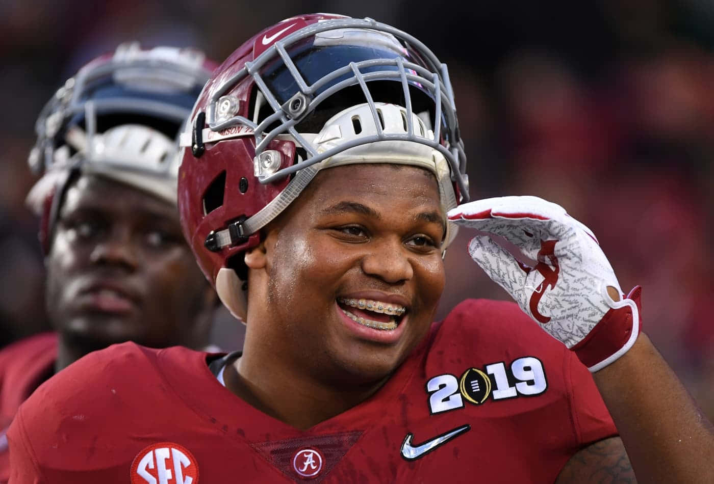 Quinnen Williams, crimson helmet, jersey, HD Desktop Wallpaper