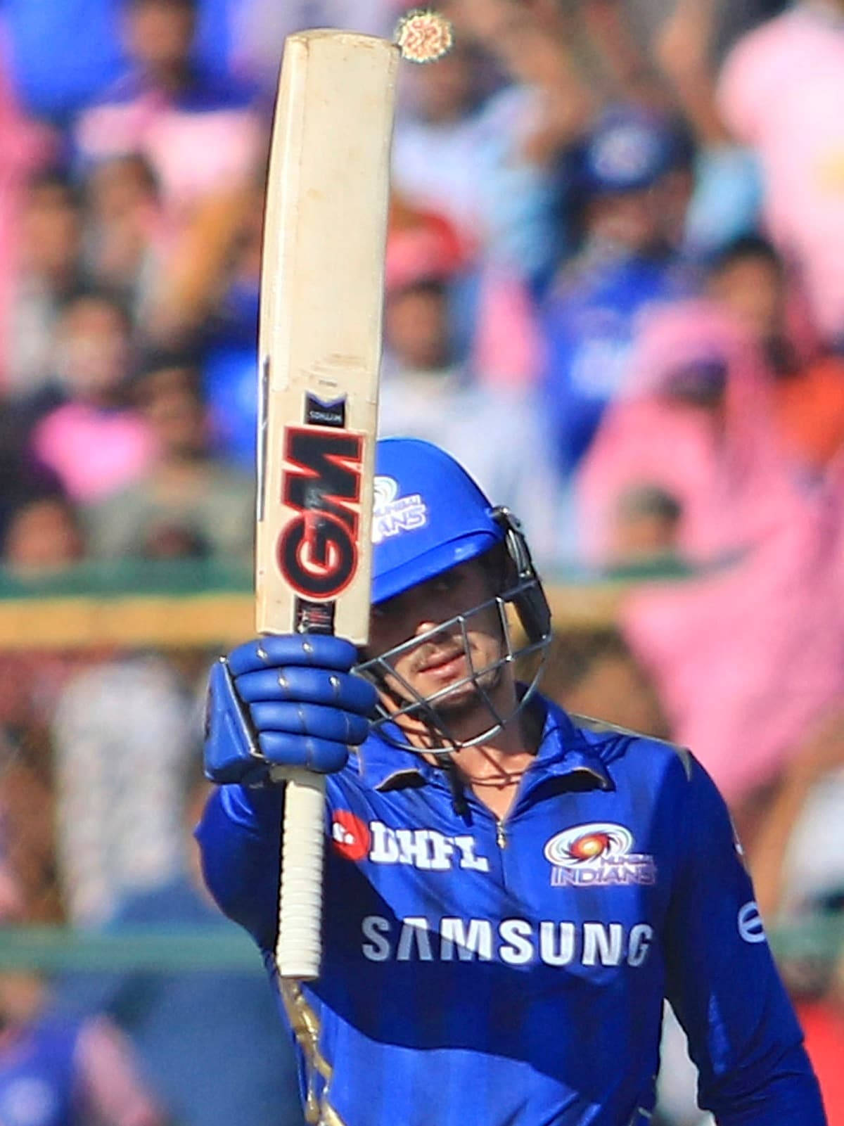 Quinton De Kock, blue Samsung shirt, cricket player, HD Phone Wallpaper