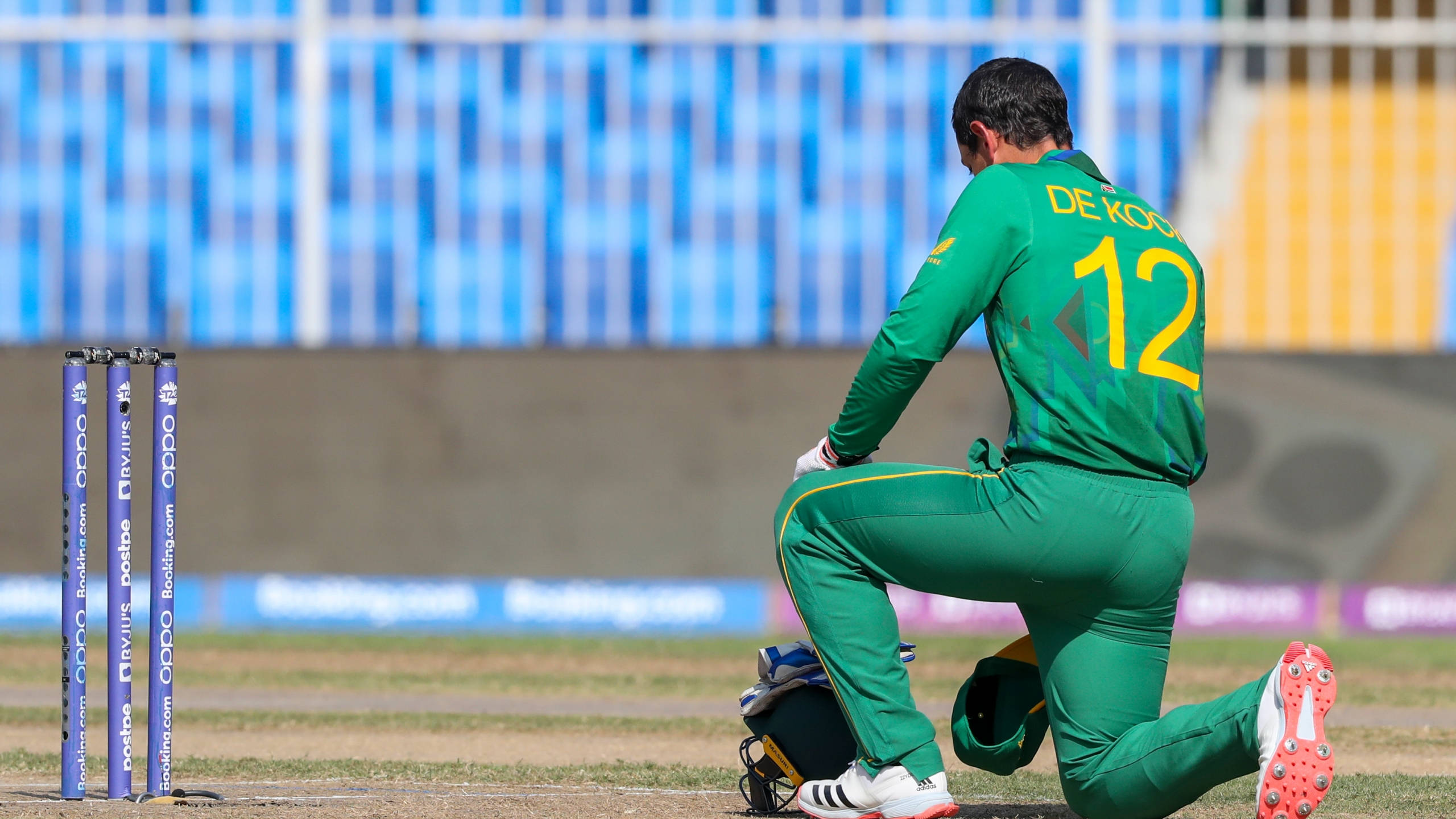 Quinton De Kock, green uniform, stumps, 2K Desktop Wallpaper
