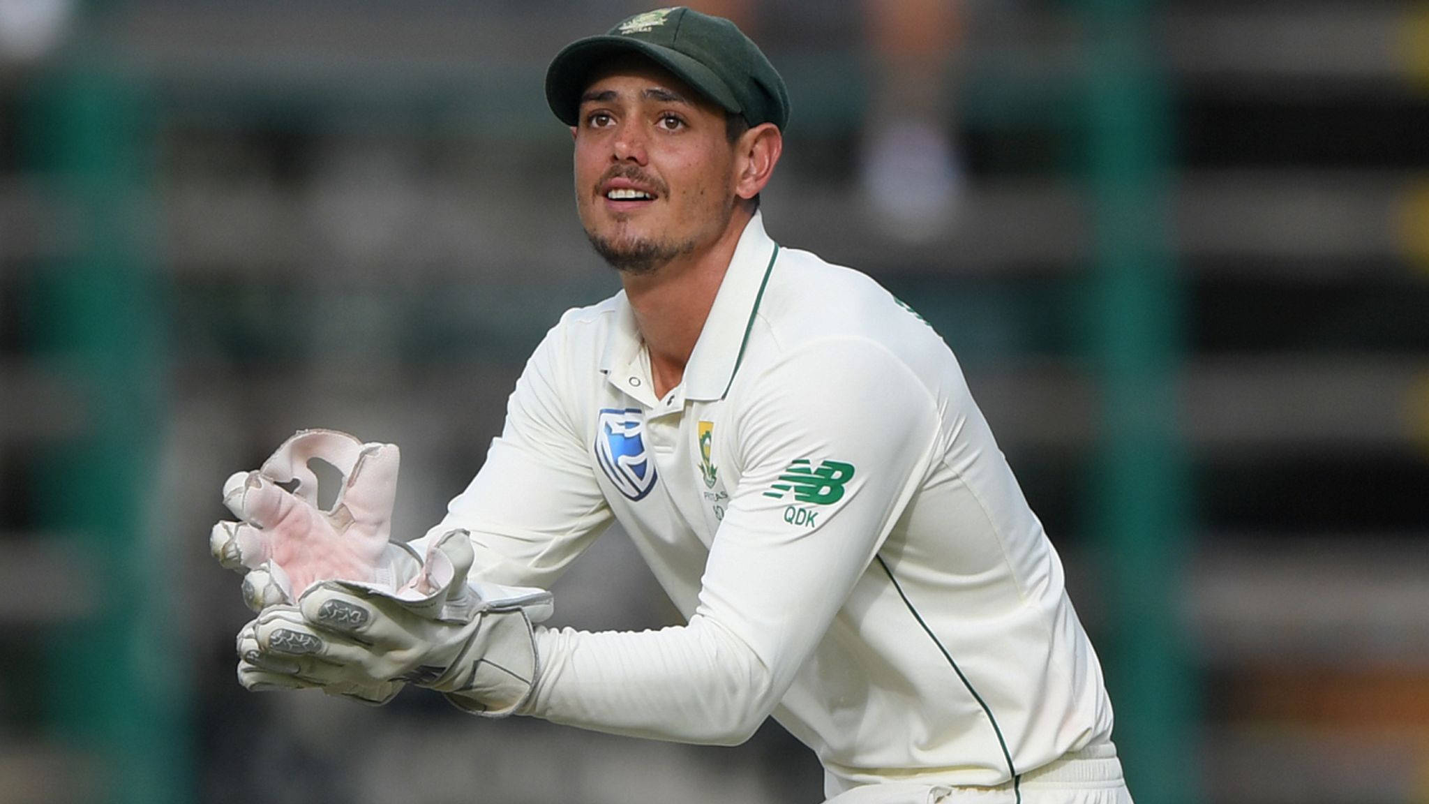 Quinton De Kock, white uniform, green cap, Full HD Desktop Wallpaper