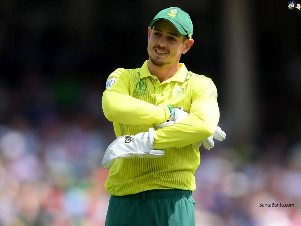 Quinton De Kock, bright yellow jersey, green cap, SD Desktop Wallpaper
