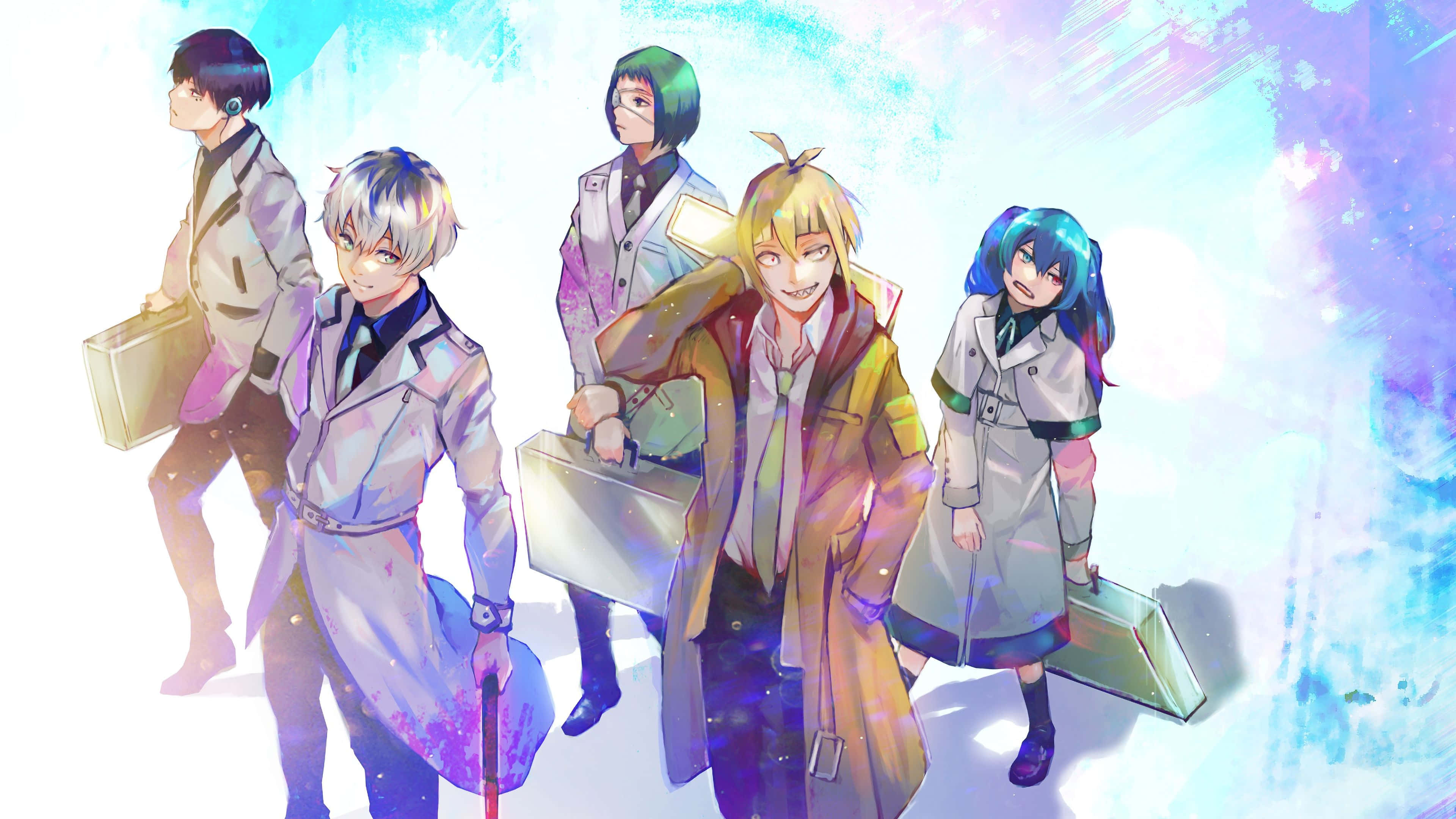 Quinx, trench coats, vibrant abstract background, 4K Desktop Wallpaper
