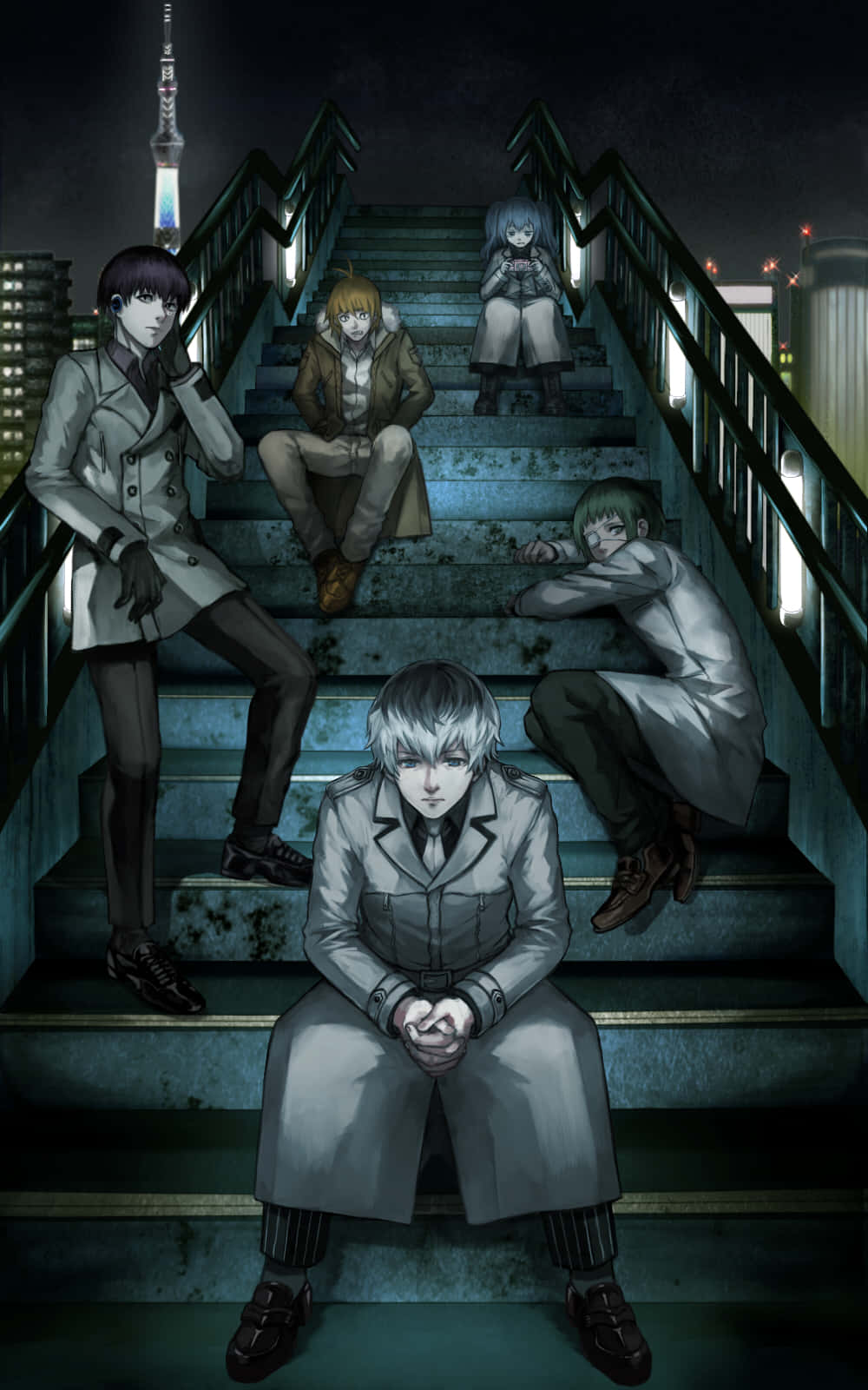 Quinx, trench coats, dimly lit urban staircase, HD Phone Wallpaper