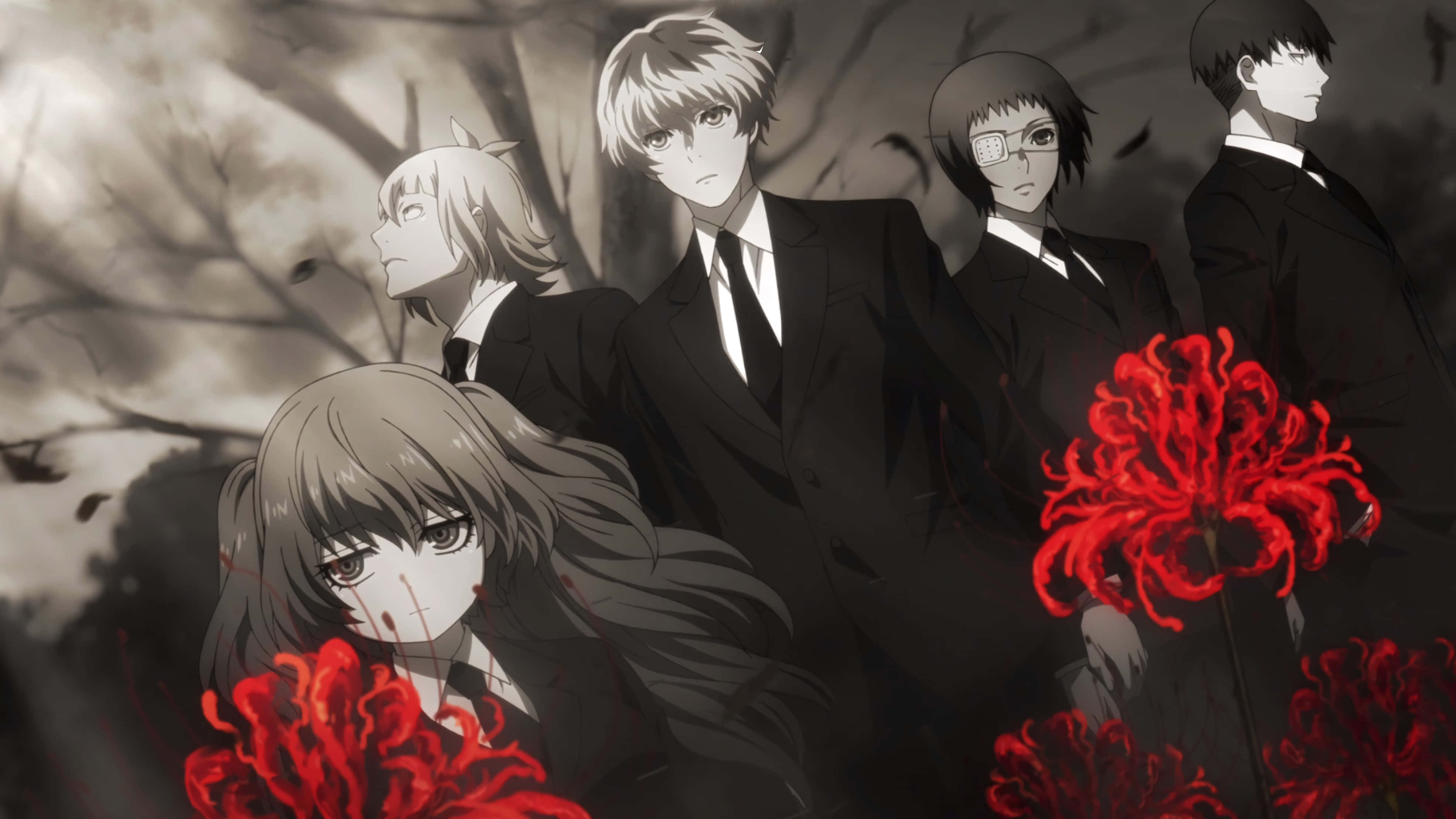 Quinx, black suits, stark trees, 4K Desktop Wallpaper