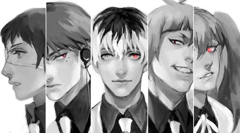 Quinx, red eyes, monochrome style, SD Desktop Wallpaper