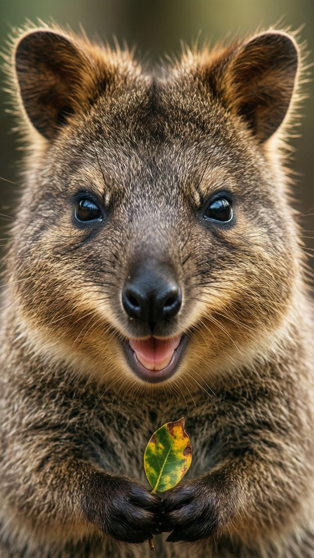 quokka, yellowing leaf, smiling, Full HD Phone Wallpaper