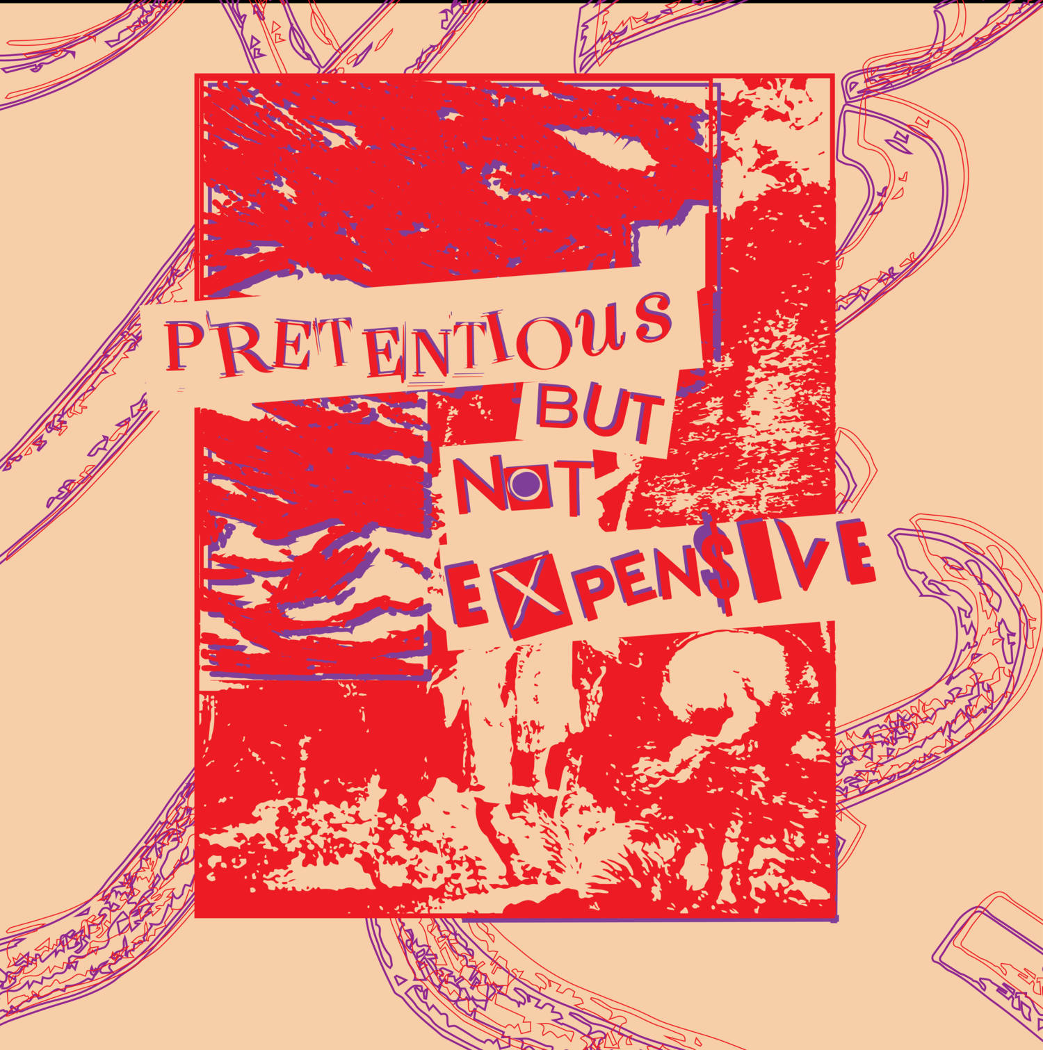 Pretentious But Not Expensive, bold red and purple text, distressed graphic, HD Phone Wallpaper