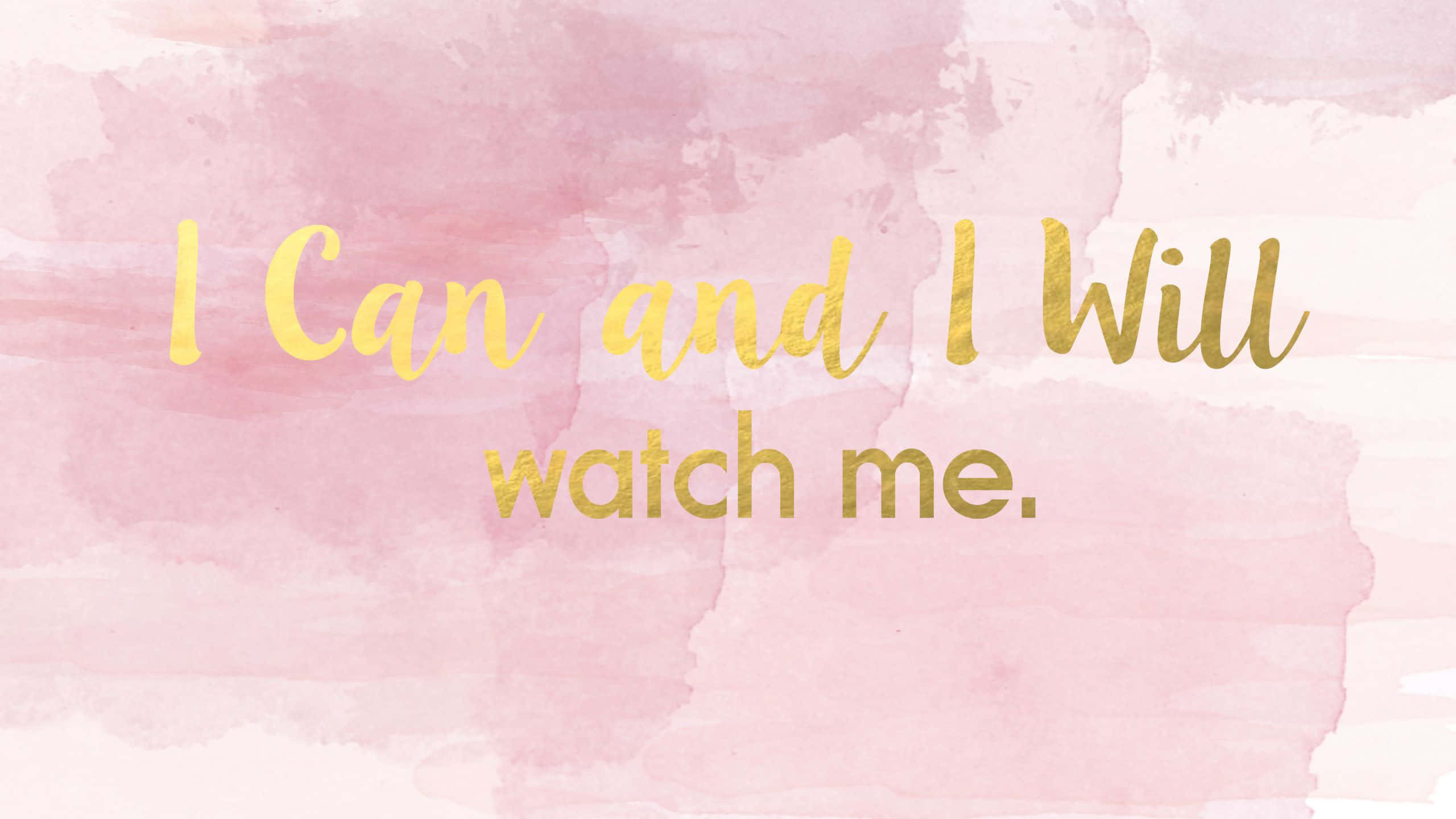 pink aesthetic, golden cursive text, soft pink watercolor background, 2K Desktop Wallpaper