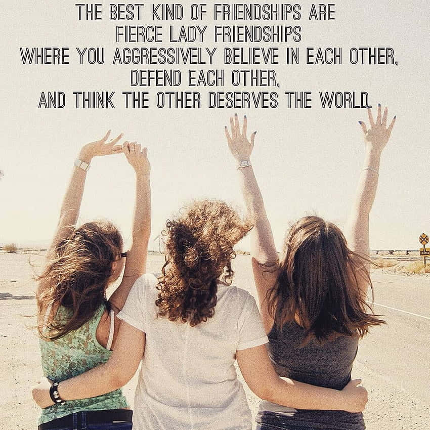 three women, sunlit desert road, bold text, SD Desktop Wallpaper