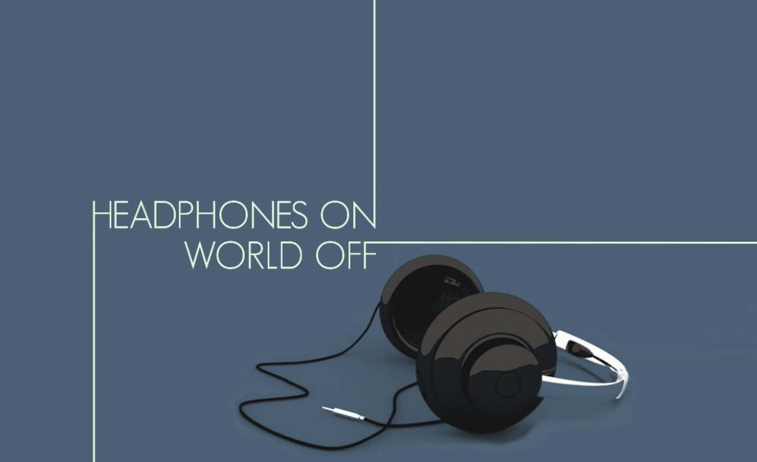 black over-ear headphones, muted blue background, minimalist white lines, HD Desktop Wallpaper