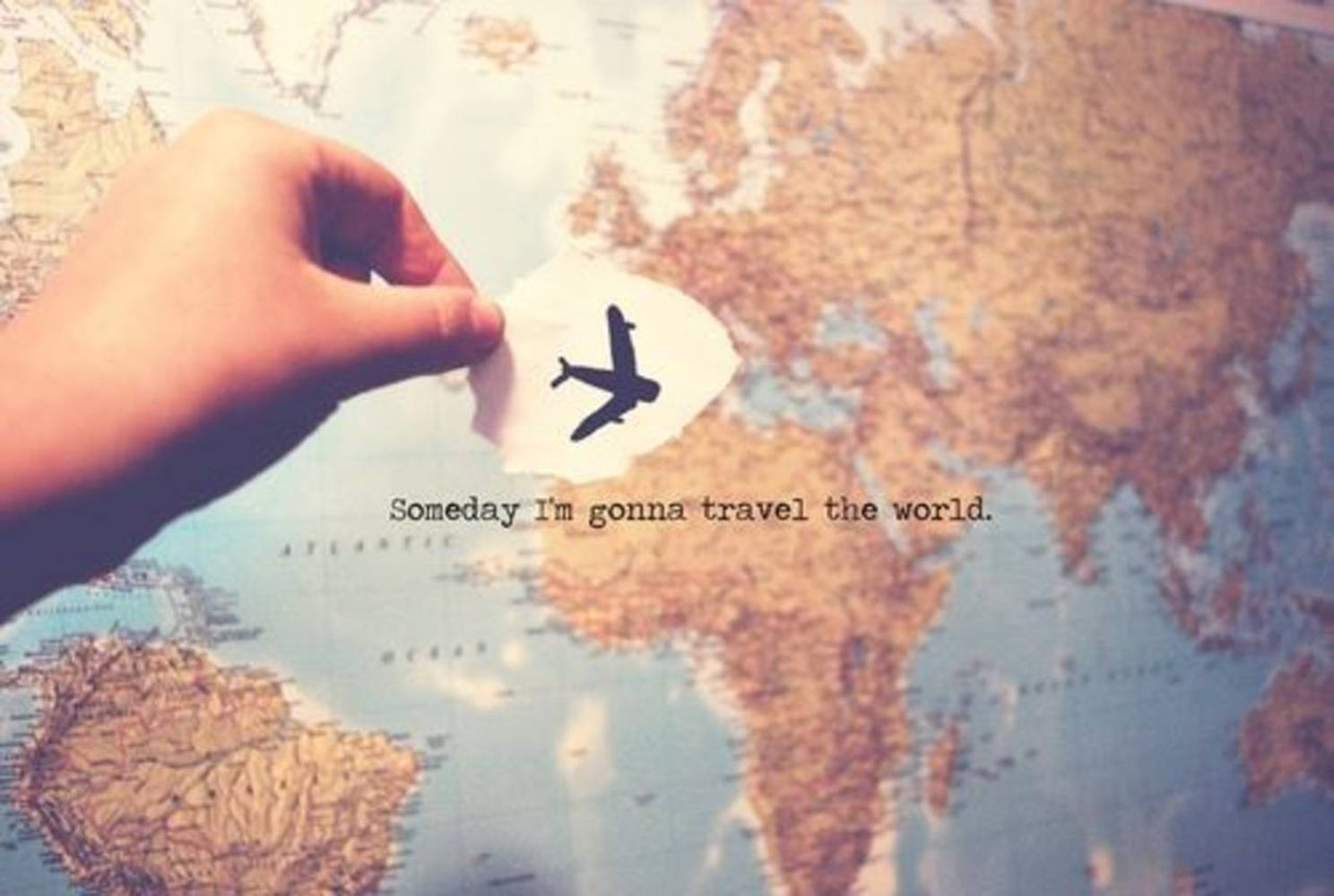 paper airplane, world map, Someday I'm gonna travel the world, HD Desktop Wallpaper