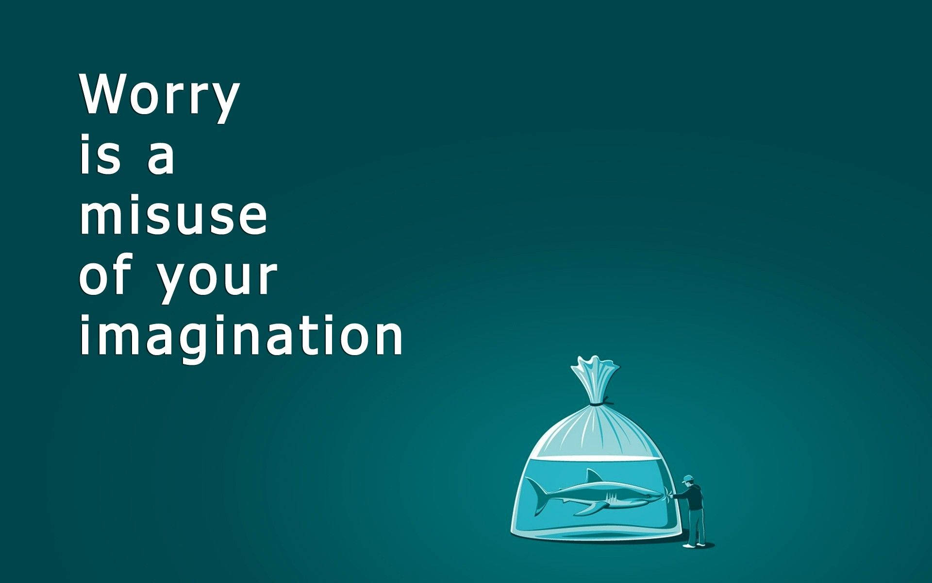 Imagination Misuse Quotes Desktop, teal background, small figure, Full HD Desktop Wallpaper