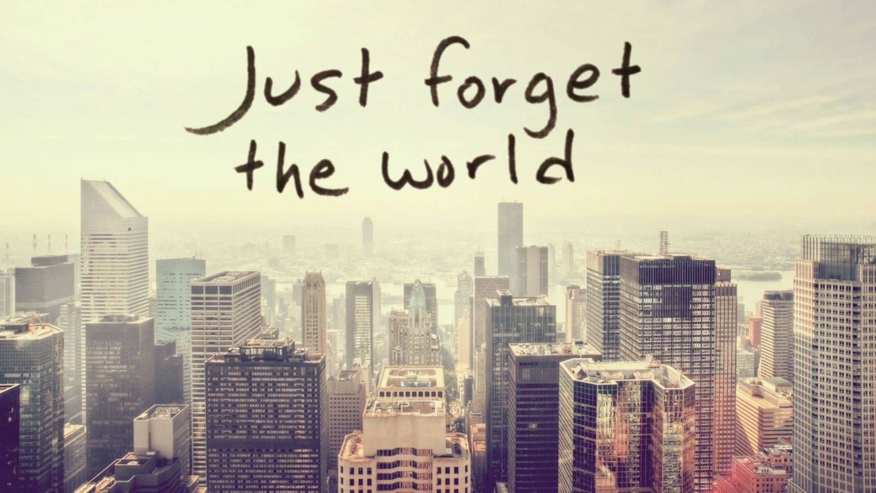 hazy cityscape, towering skyscrapers, handwritten phrase, HD Desktop Wallpaper